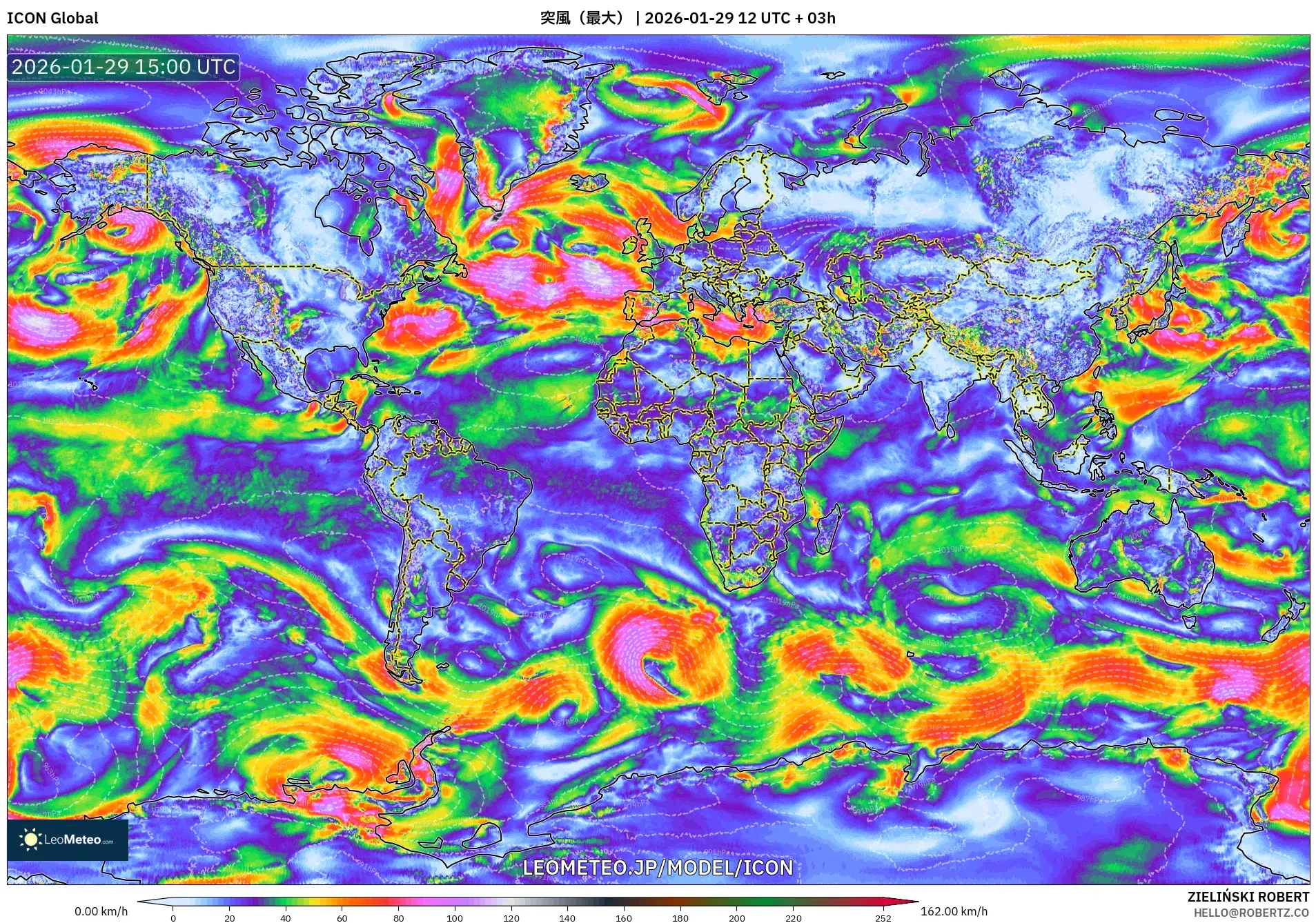 ICON model - 世界, 突風（最大）