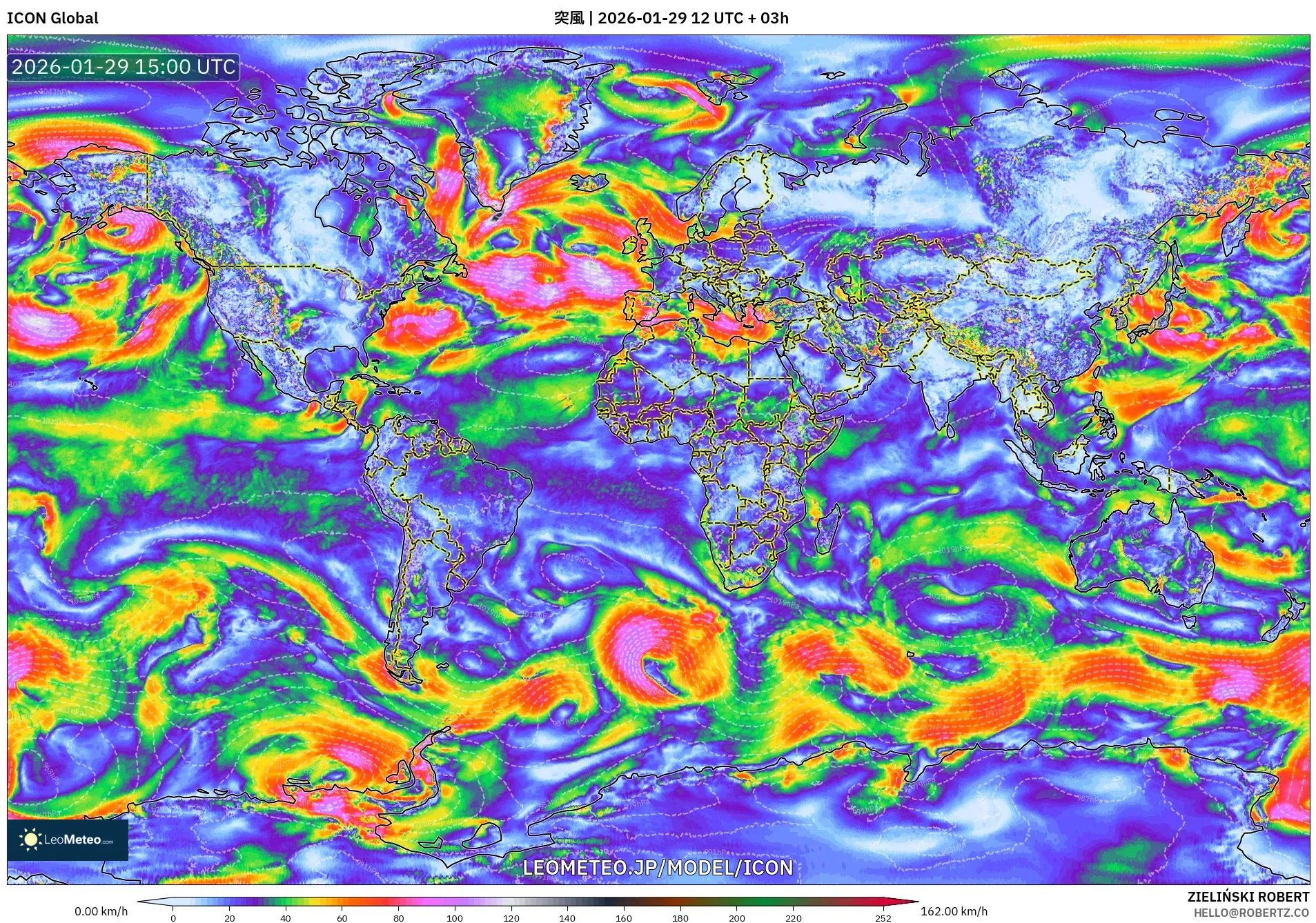 ICON model - 世界, 突風