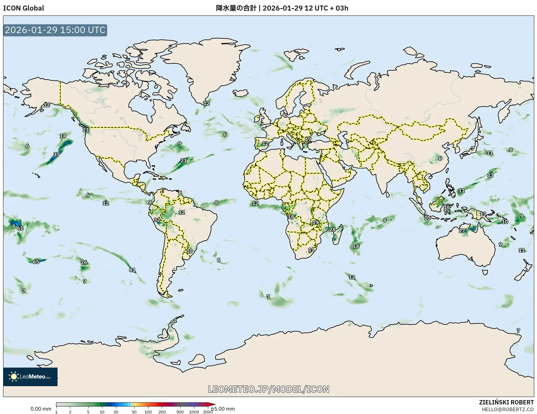 ICON model - 世界, 降水量の合計