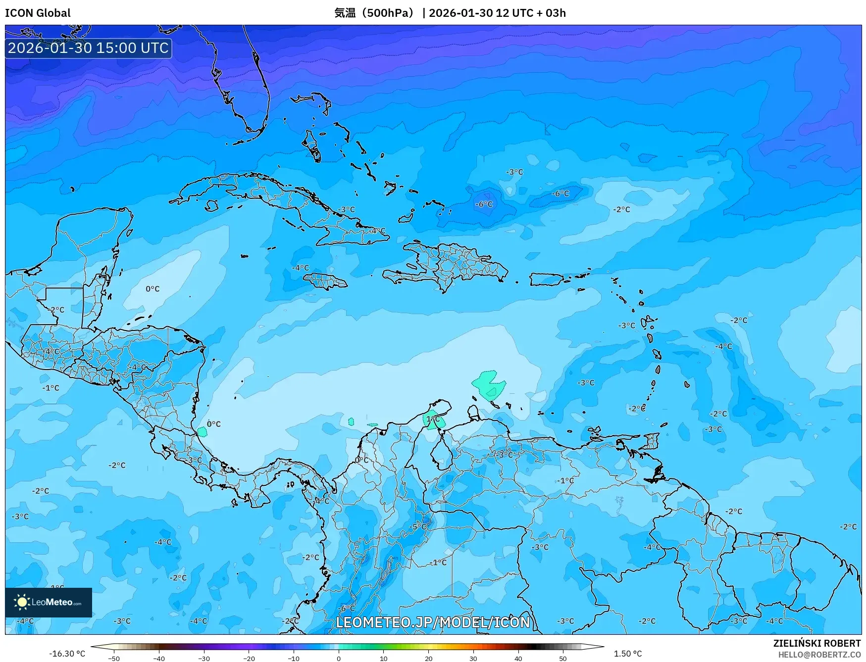 ICON model - カリブ海, 気温（500hPa）