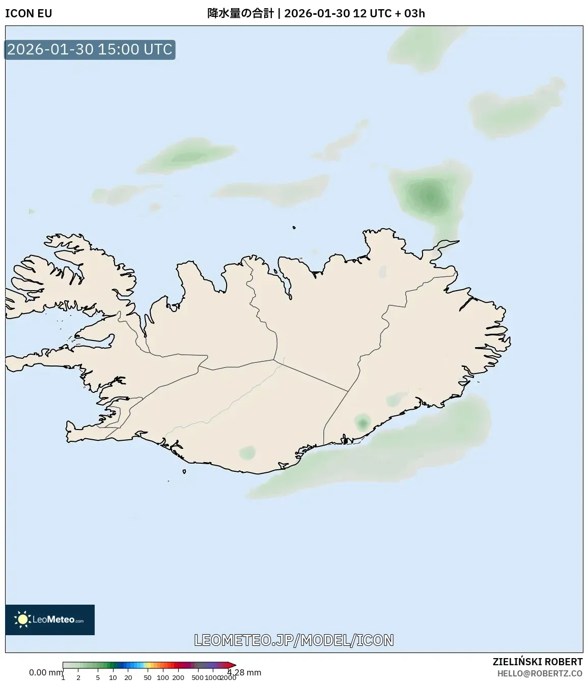 ICON model - アイスランド, 降水量の合計