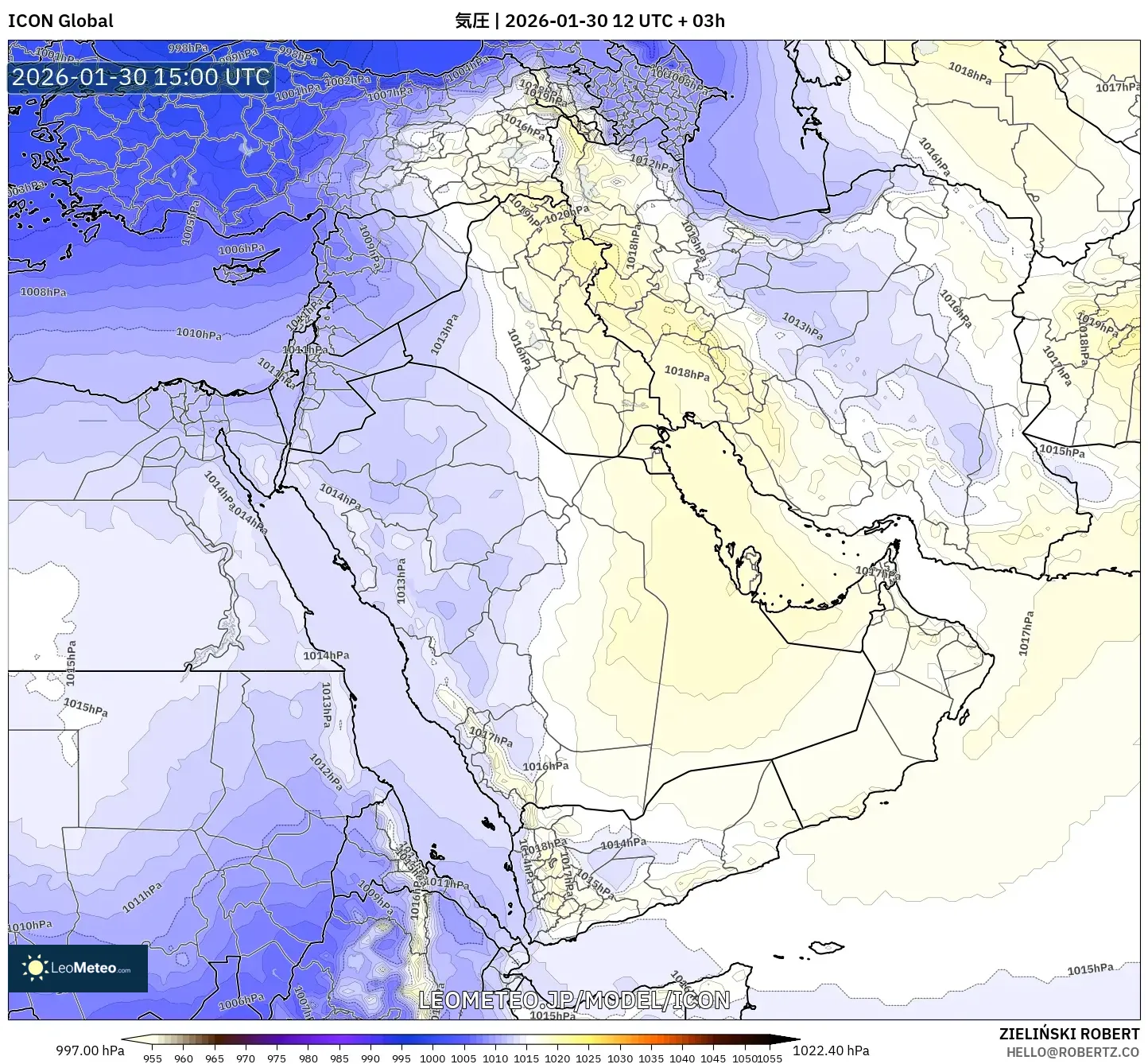ICON model - 中東, 気圧