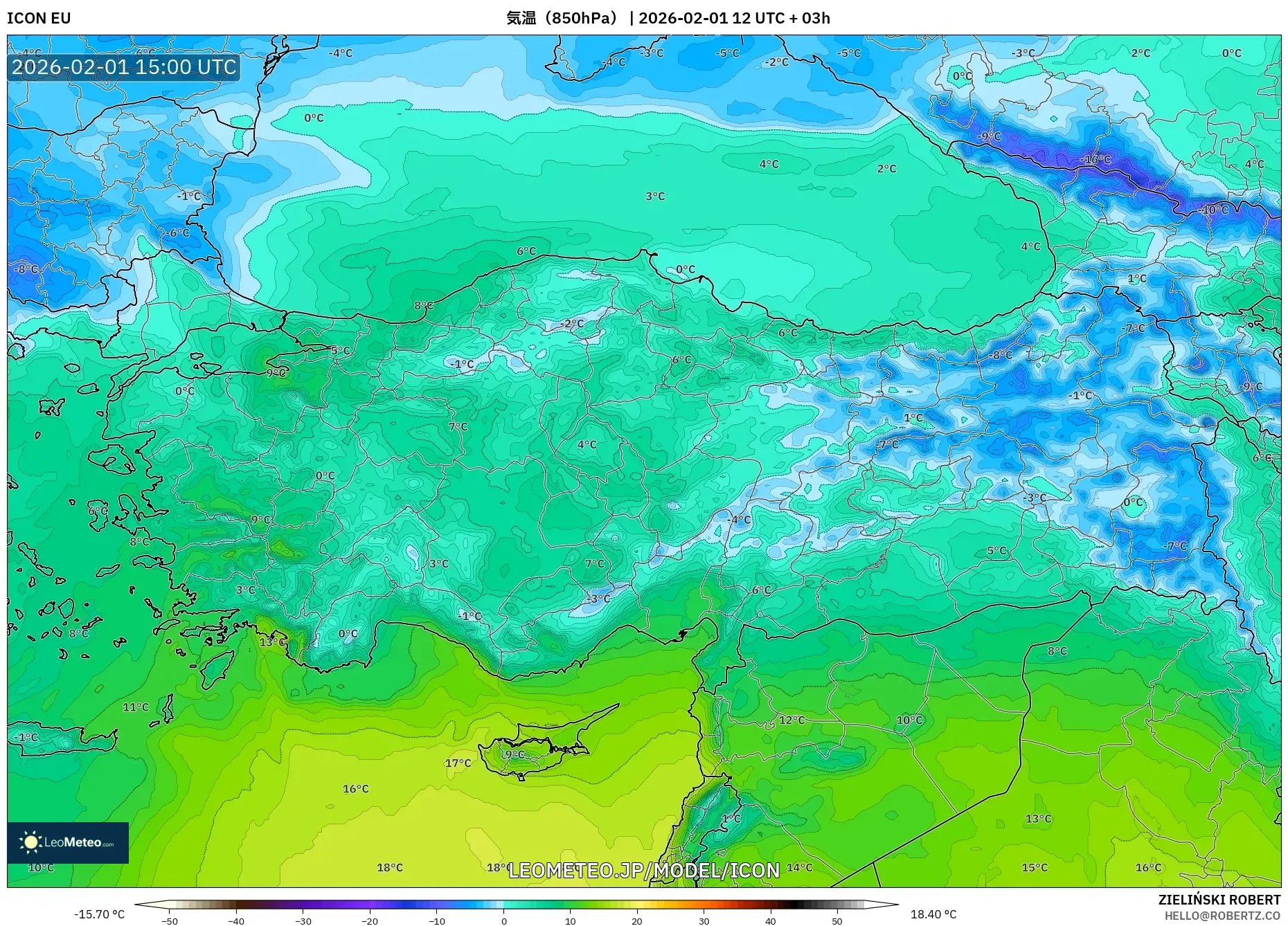 ICON model - トルコ, 気温（850hPa）
