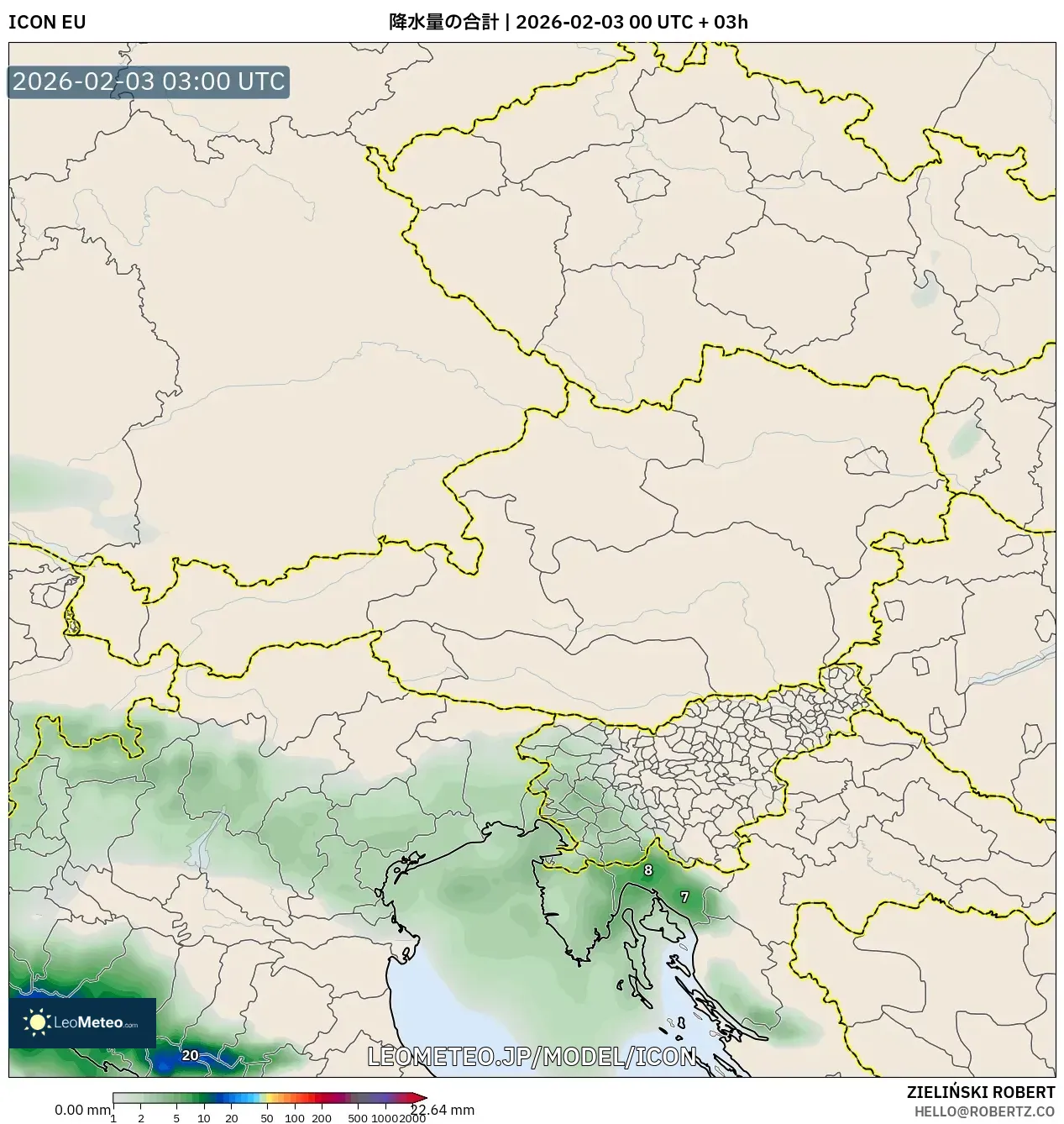 ICON model - オーストリア, 降水量の合計