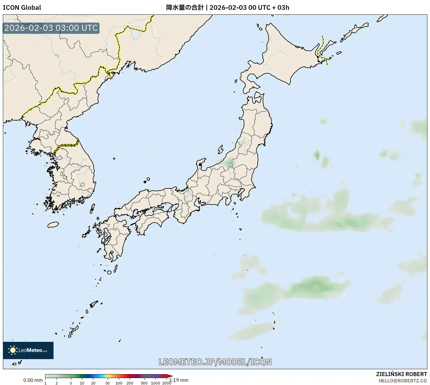ICON model - 日本, 降水量の合計