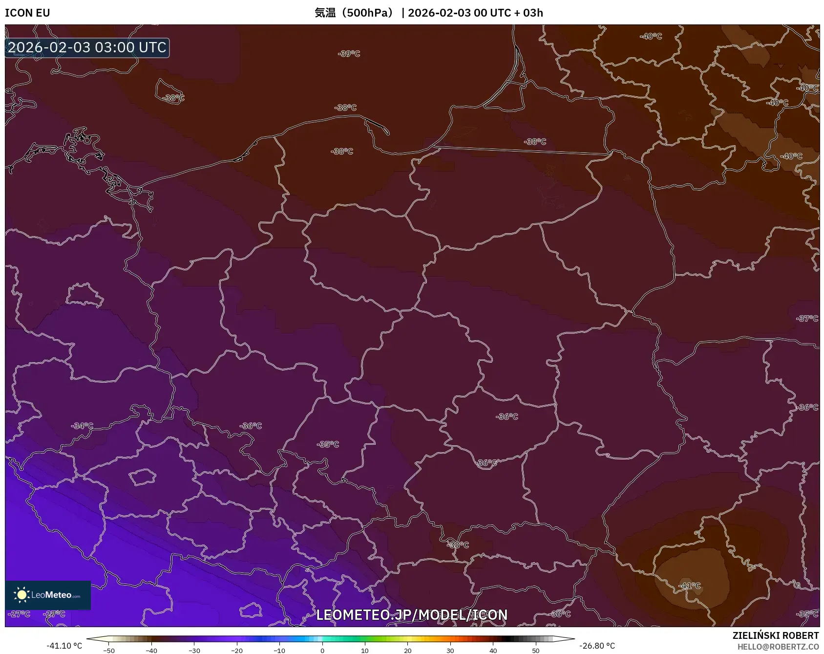 ICON model - ポーランド, 気温（500hPa）