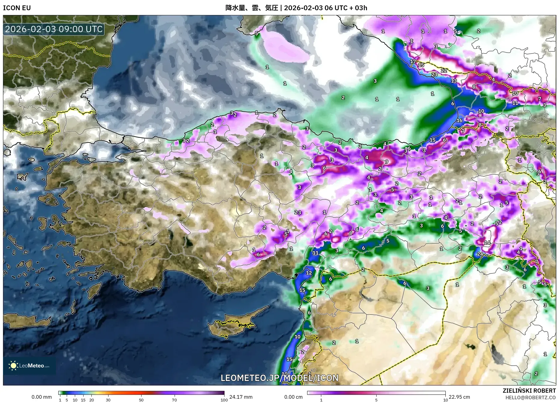ICON model - トルコ, 降水量、雲、気圧
