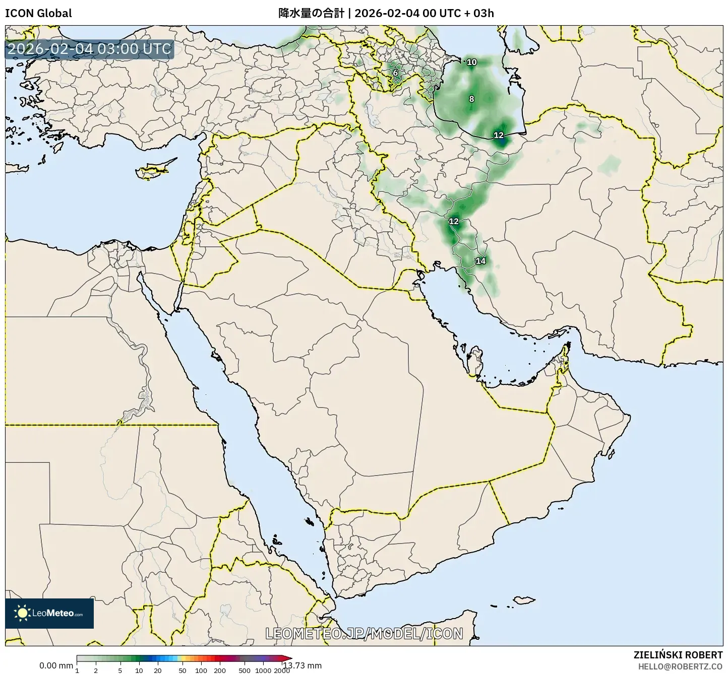 ICON model - 中東, 降水量の合計