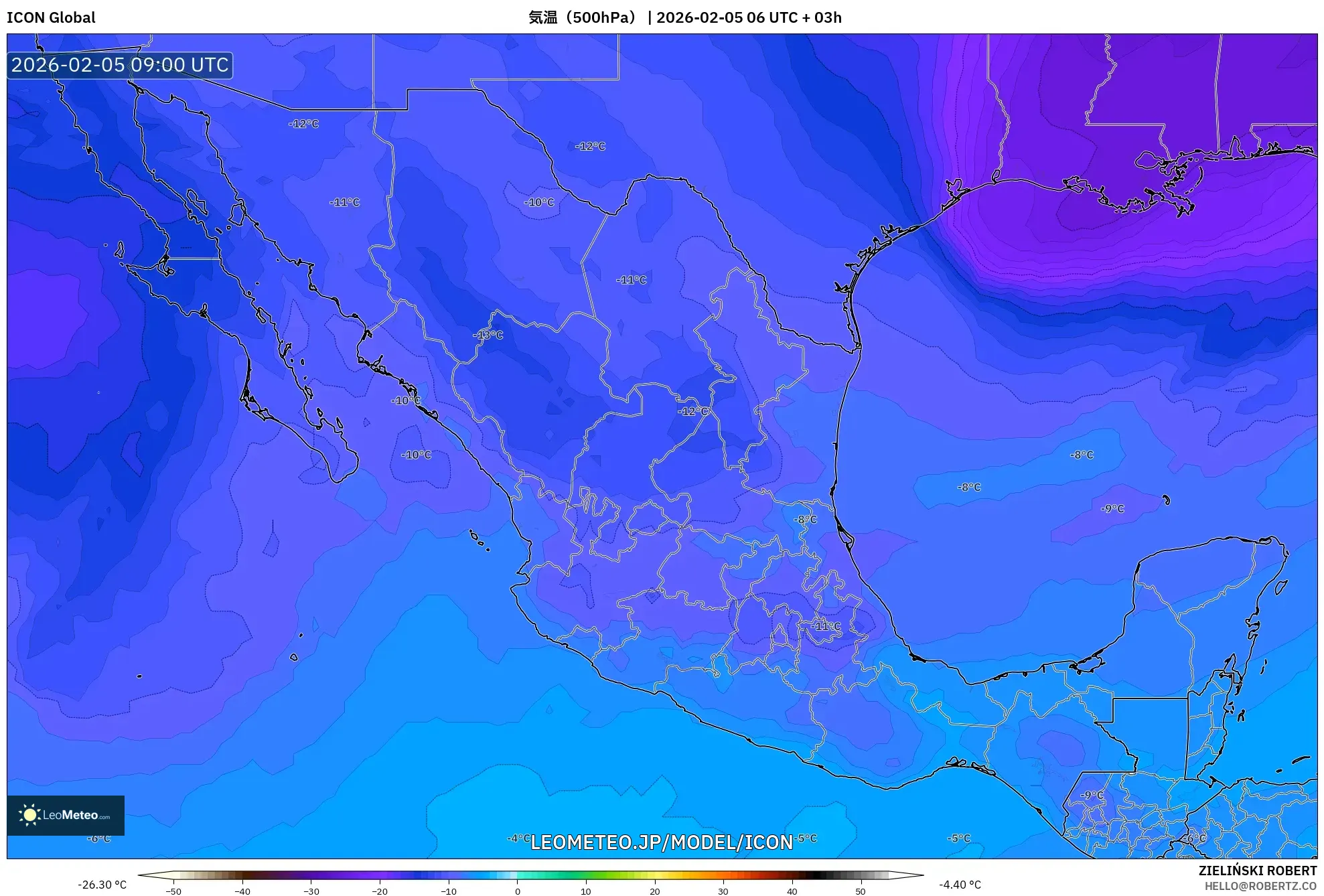 ICON model - メキシコ, 気温（500hPa）