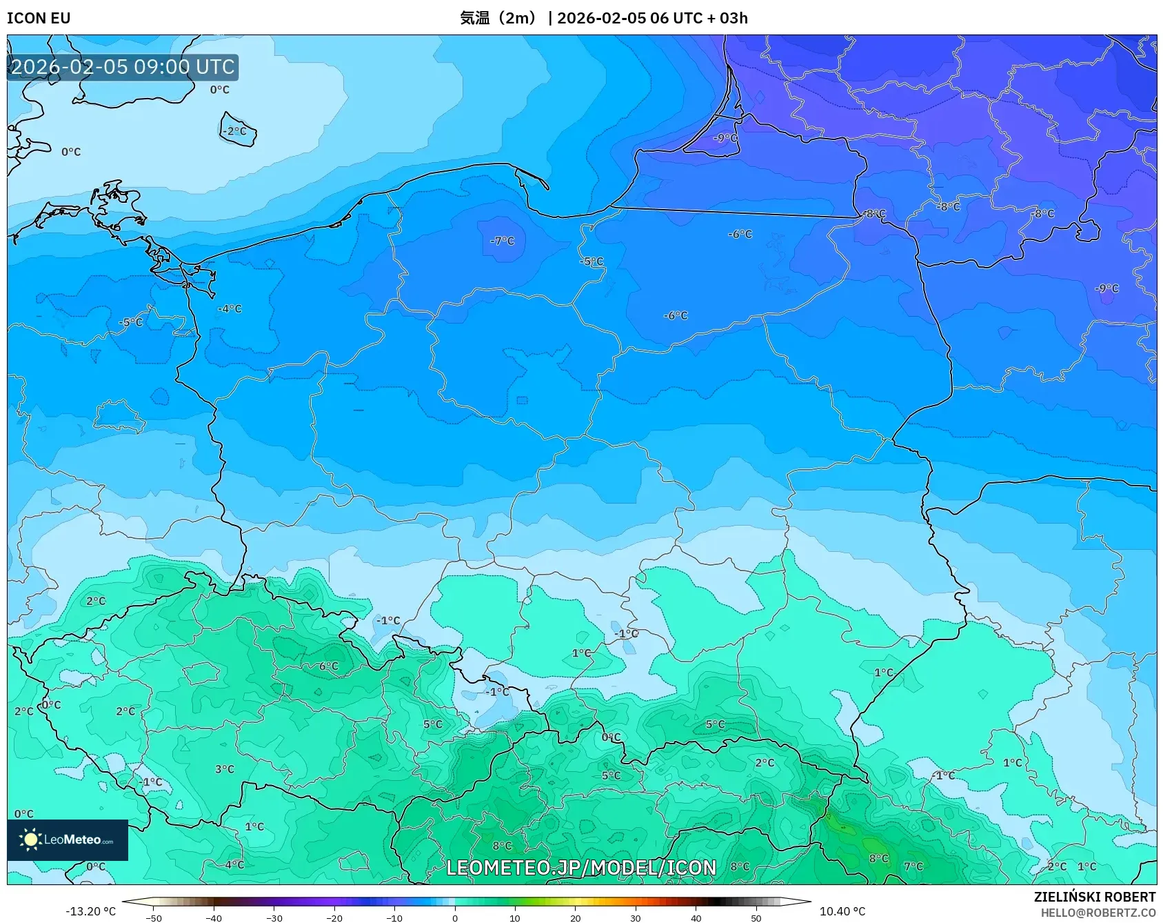 ICON model - ポーランド, 気温（2m）