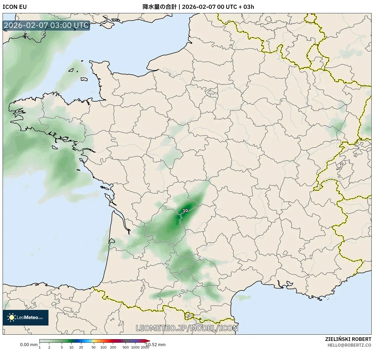 ICON model - フランス, 降水量の合計