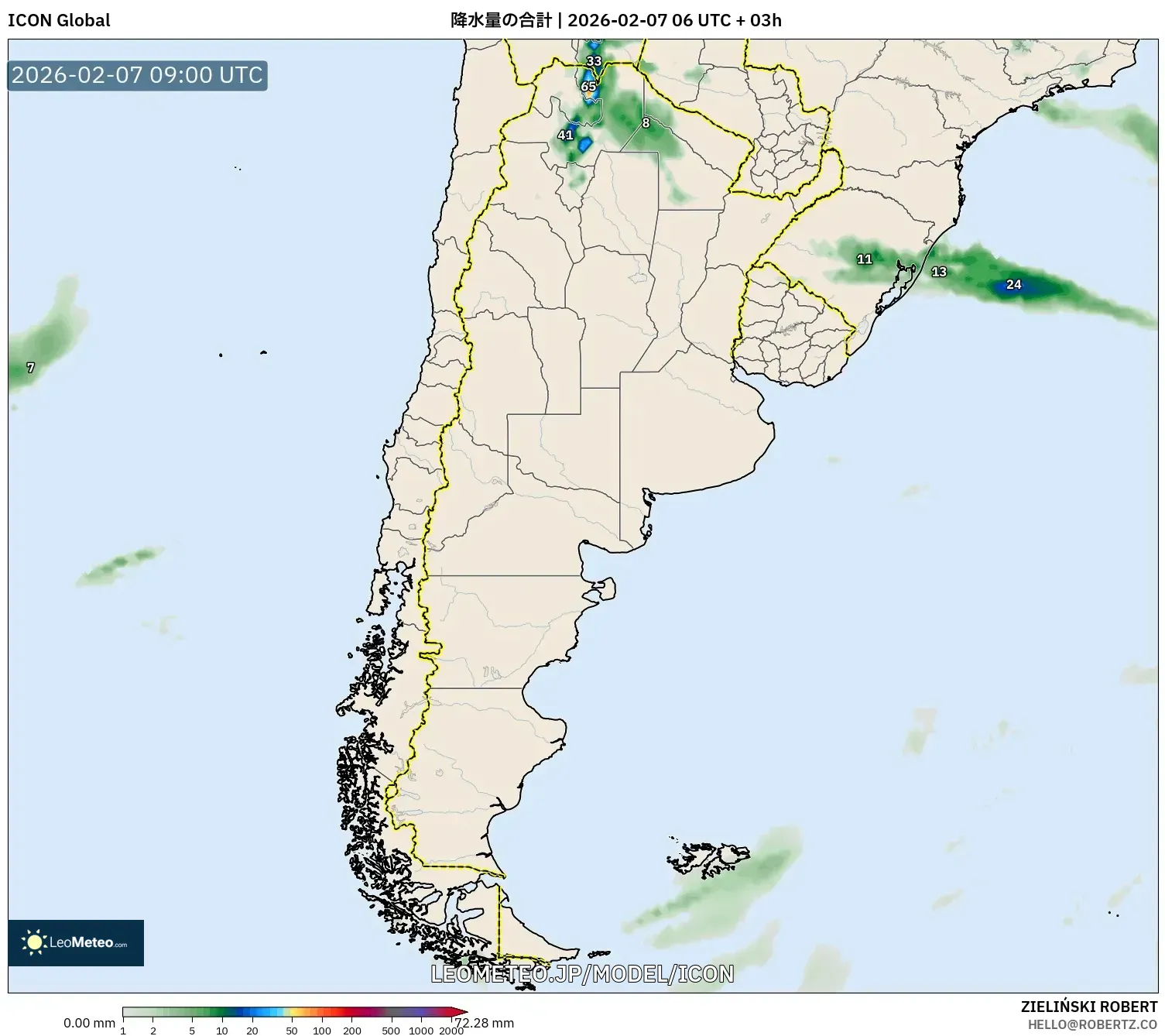 ICON model - アルゼンチン, 降水量の合計