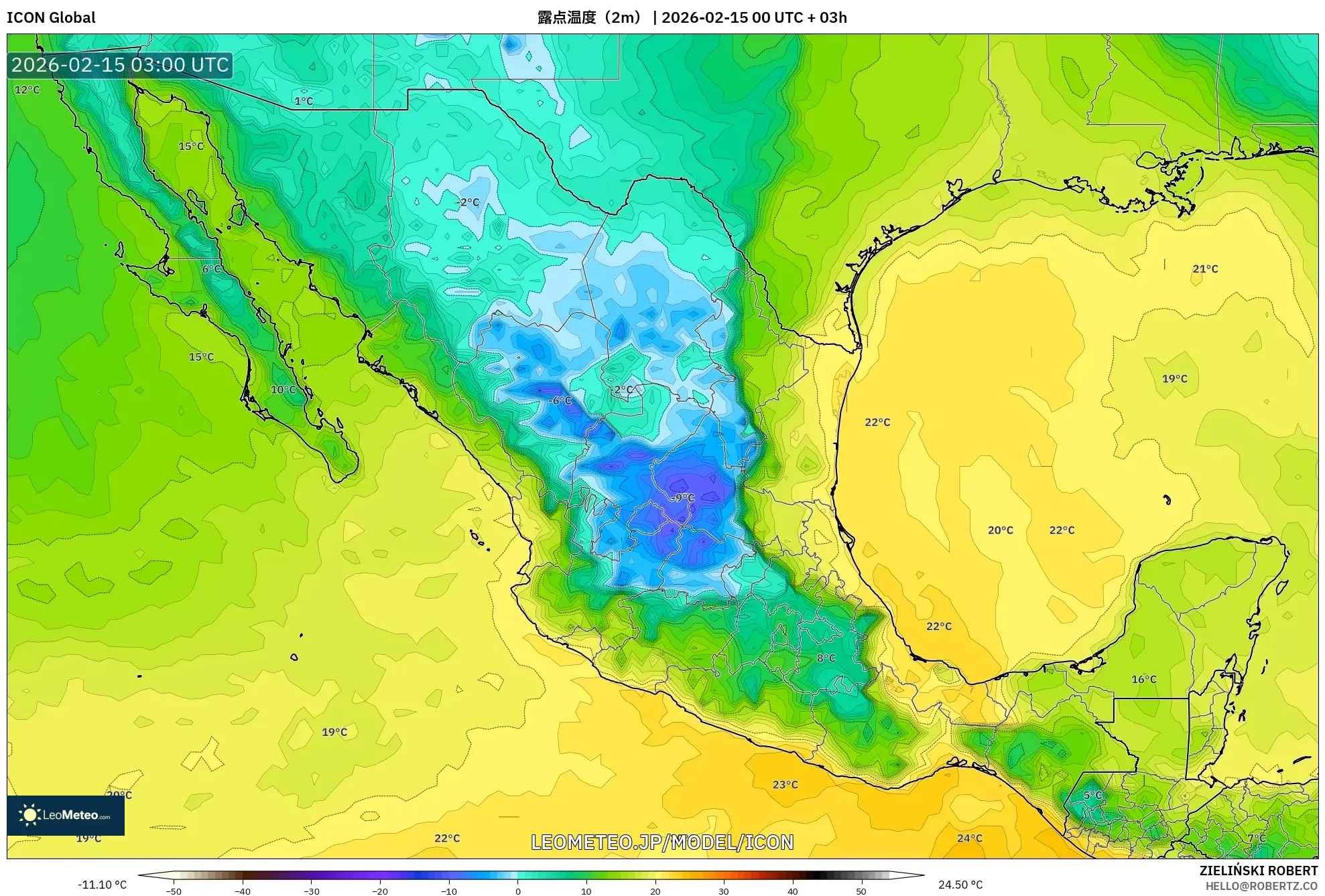 ICON model - メキシコ, 露点温度（2m）