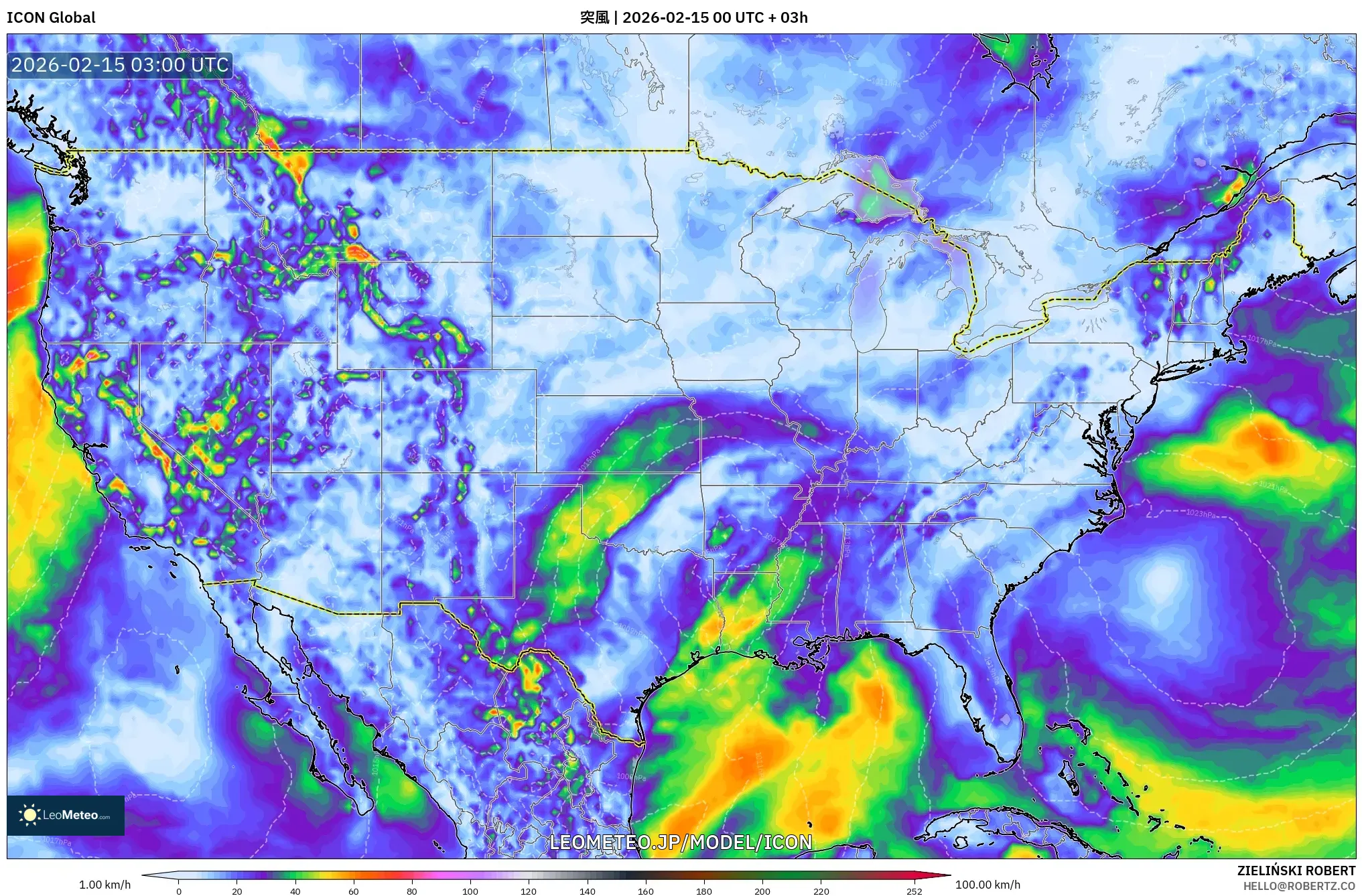 ICON model - アメリカ合衆国, 突風