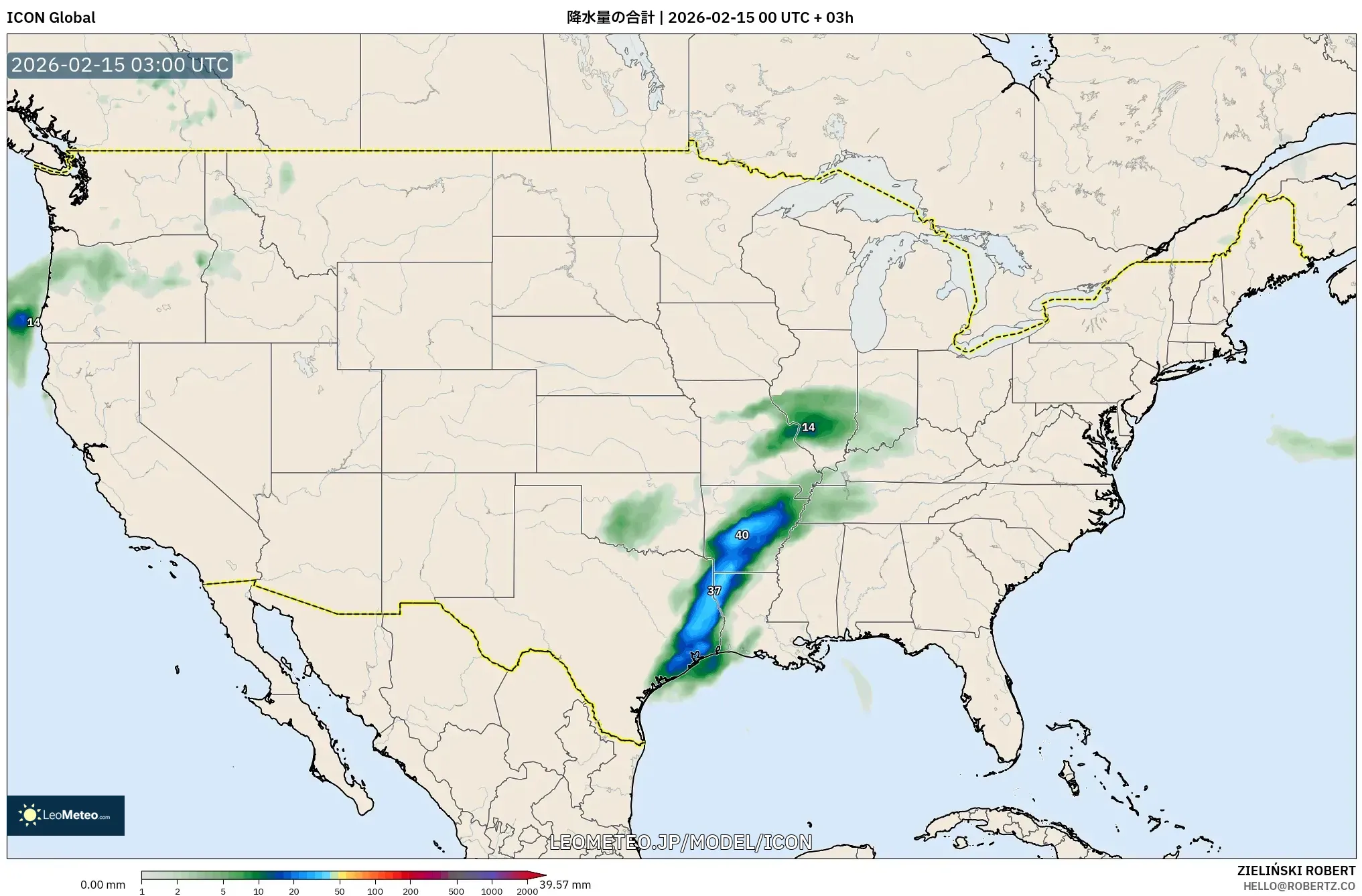 ICON model - アメリカ合衆国, 降水量の合計