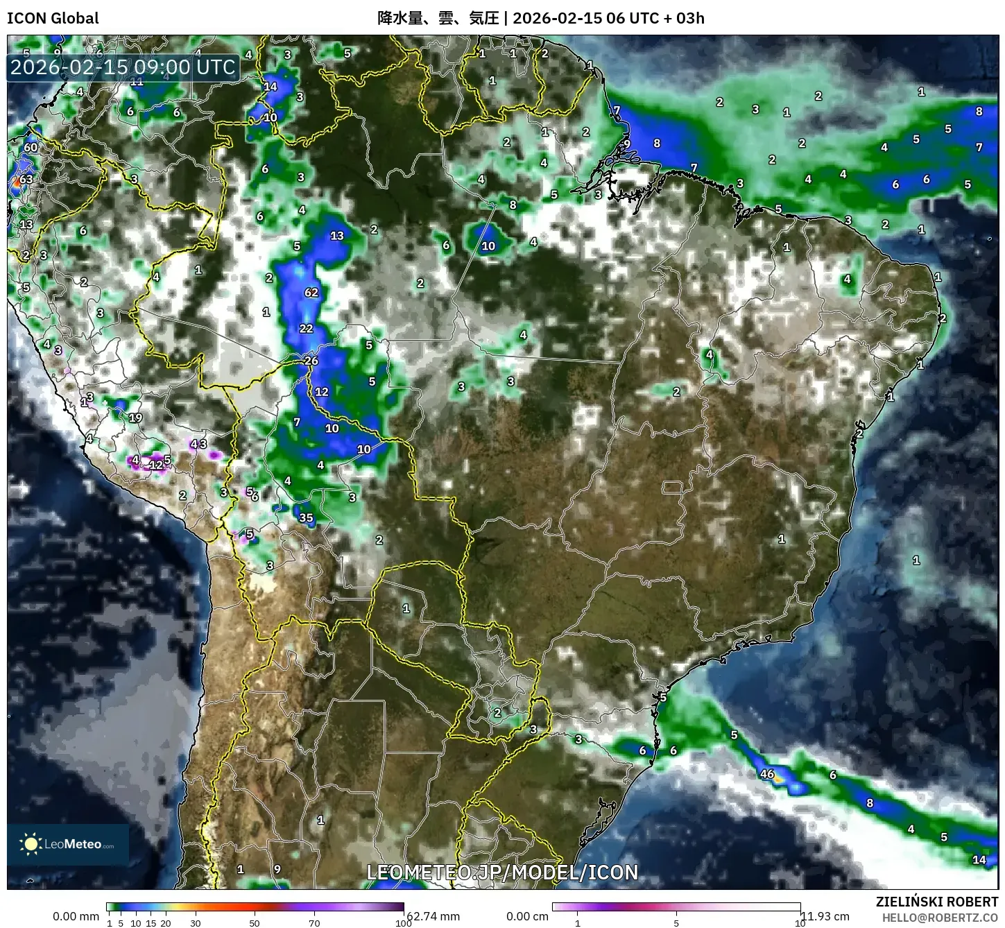 ICON model - ブラジル, 降水量、雲、気圧