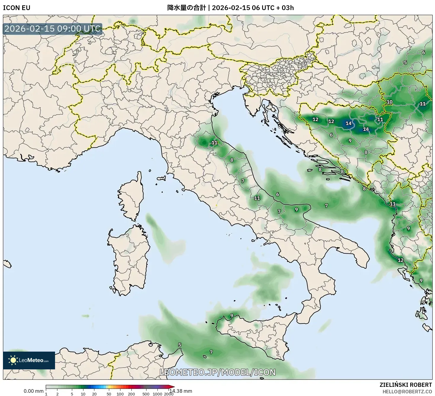 ICON model - イタリア, 降水量の合計