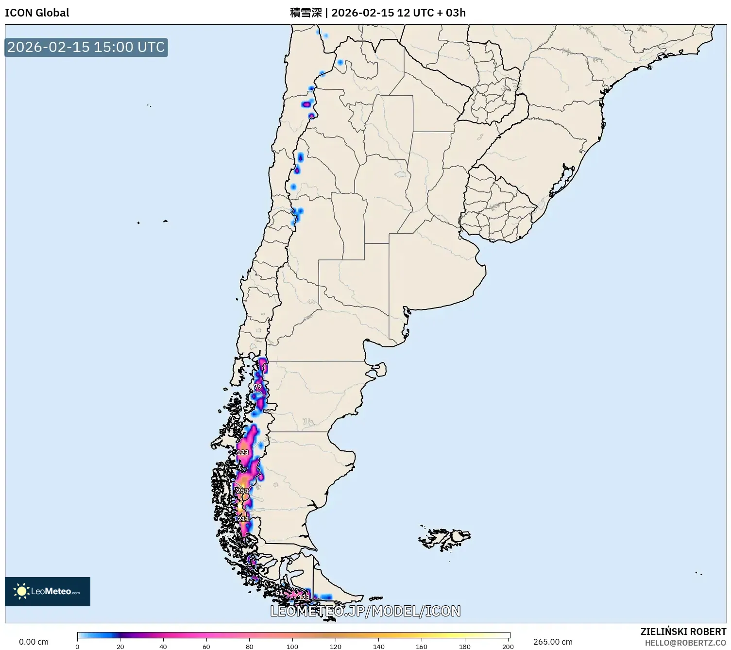 ICON model - アルゼンチン, 積雪深