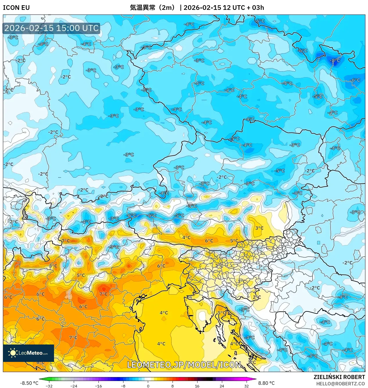 ICON model - オーストリア, 気温異常（2m）
