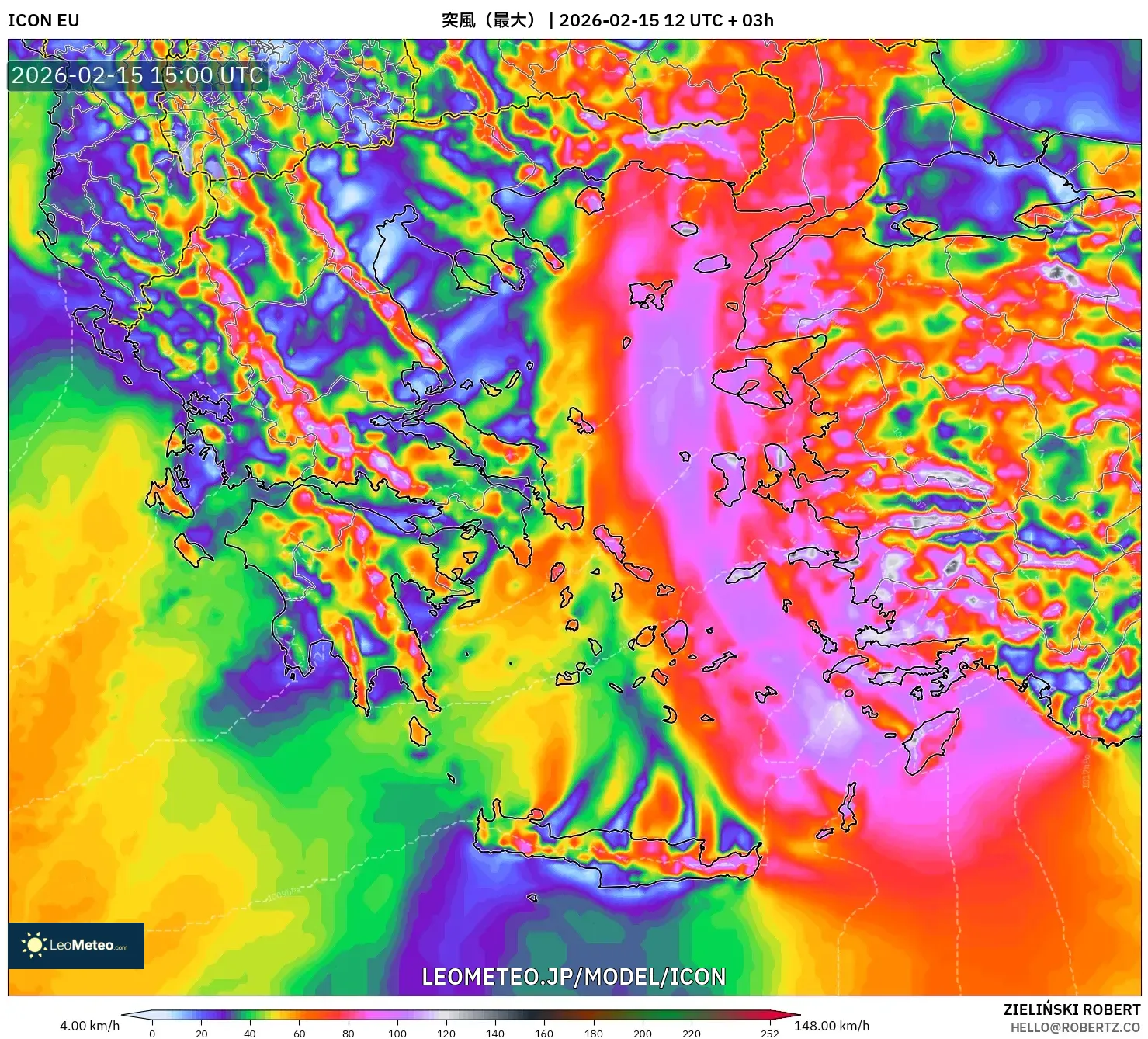 ICON model - ギリシャ, 突風（最大）