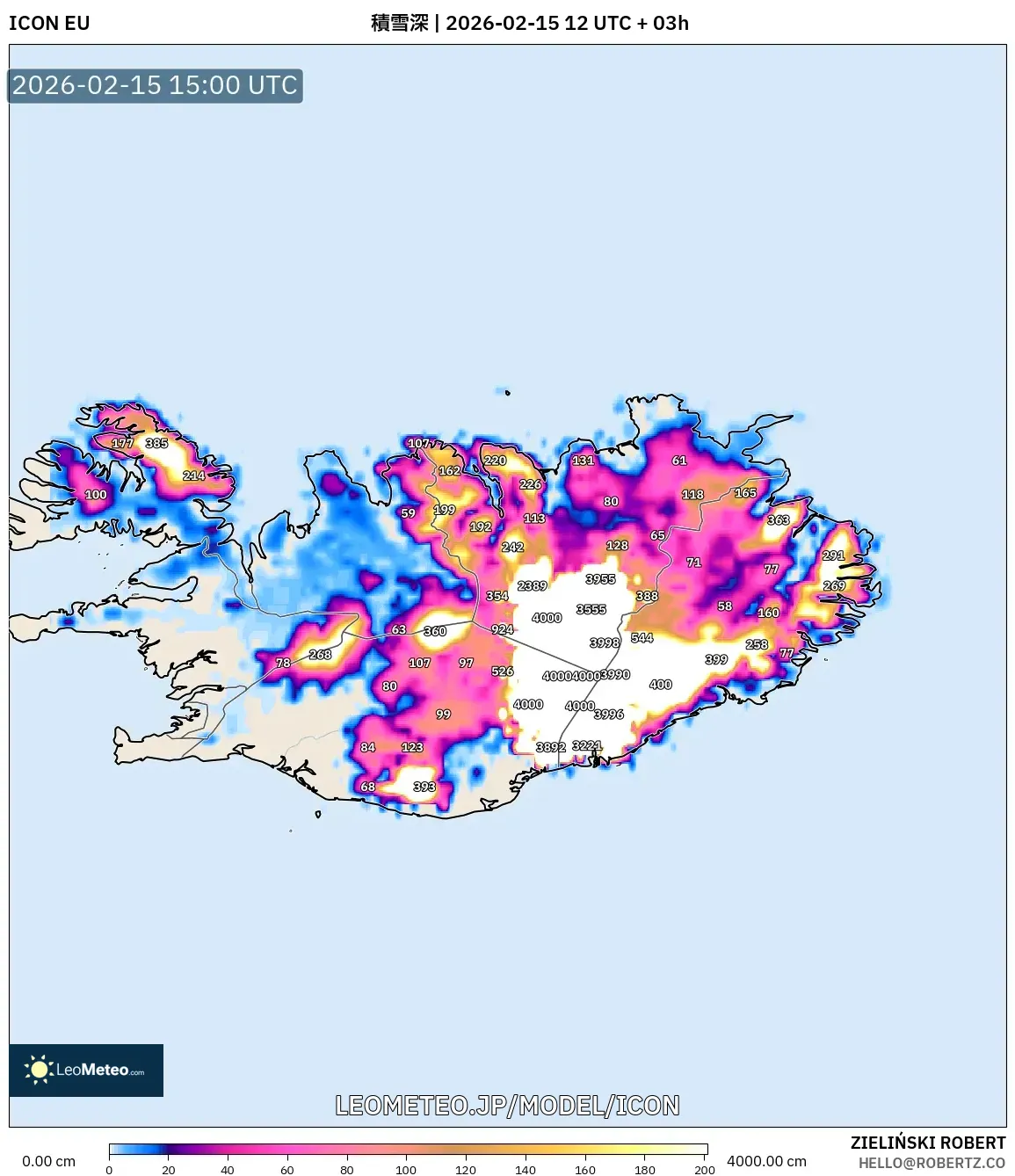 ICON model - アイスランド, 積雪深
