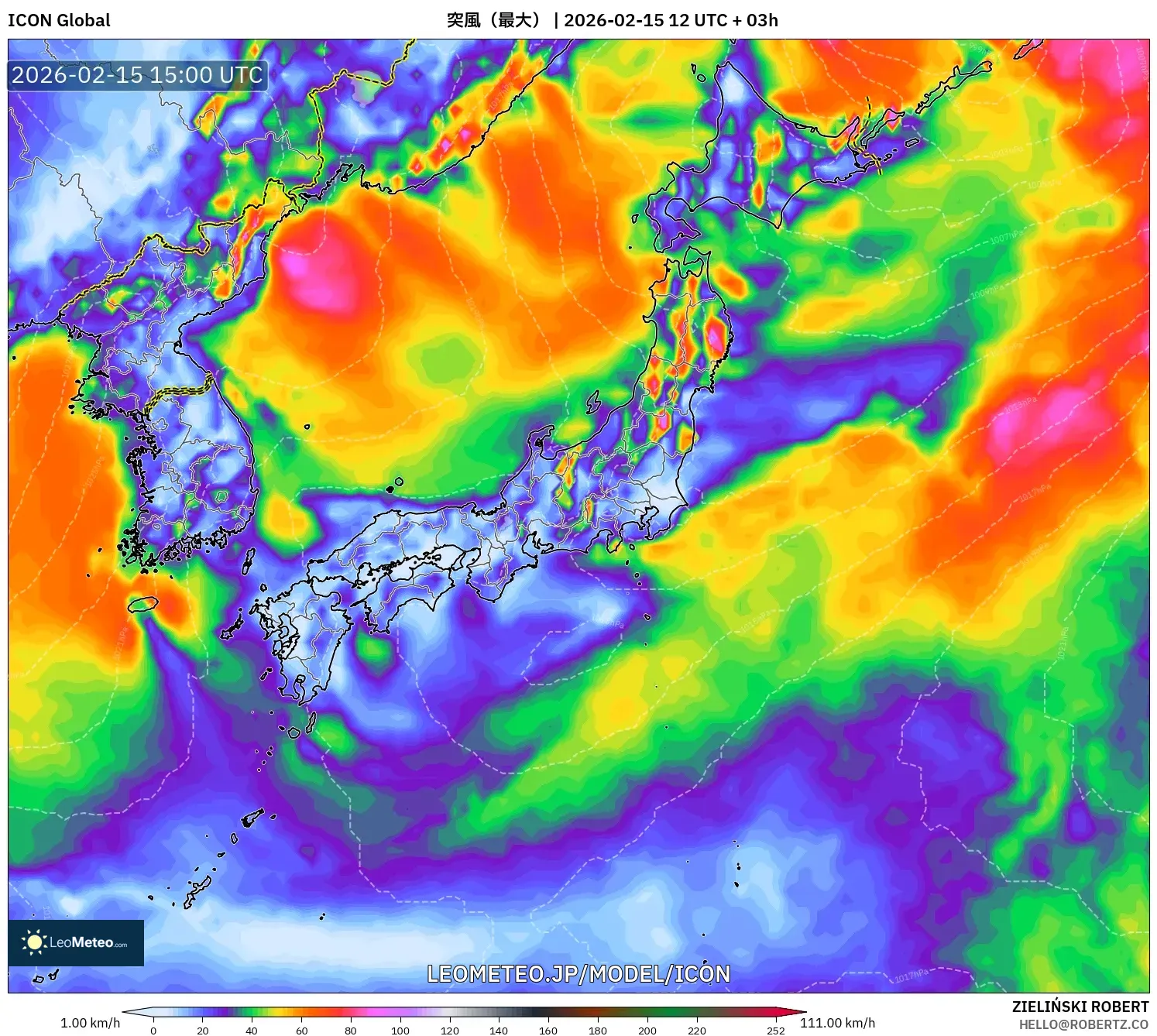 ICON model - 日本, 突風（最大）