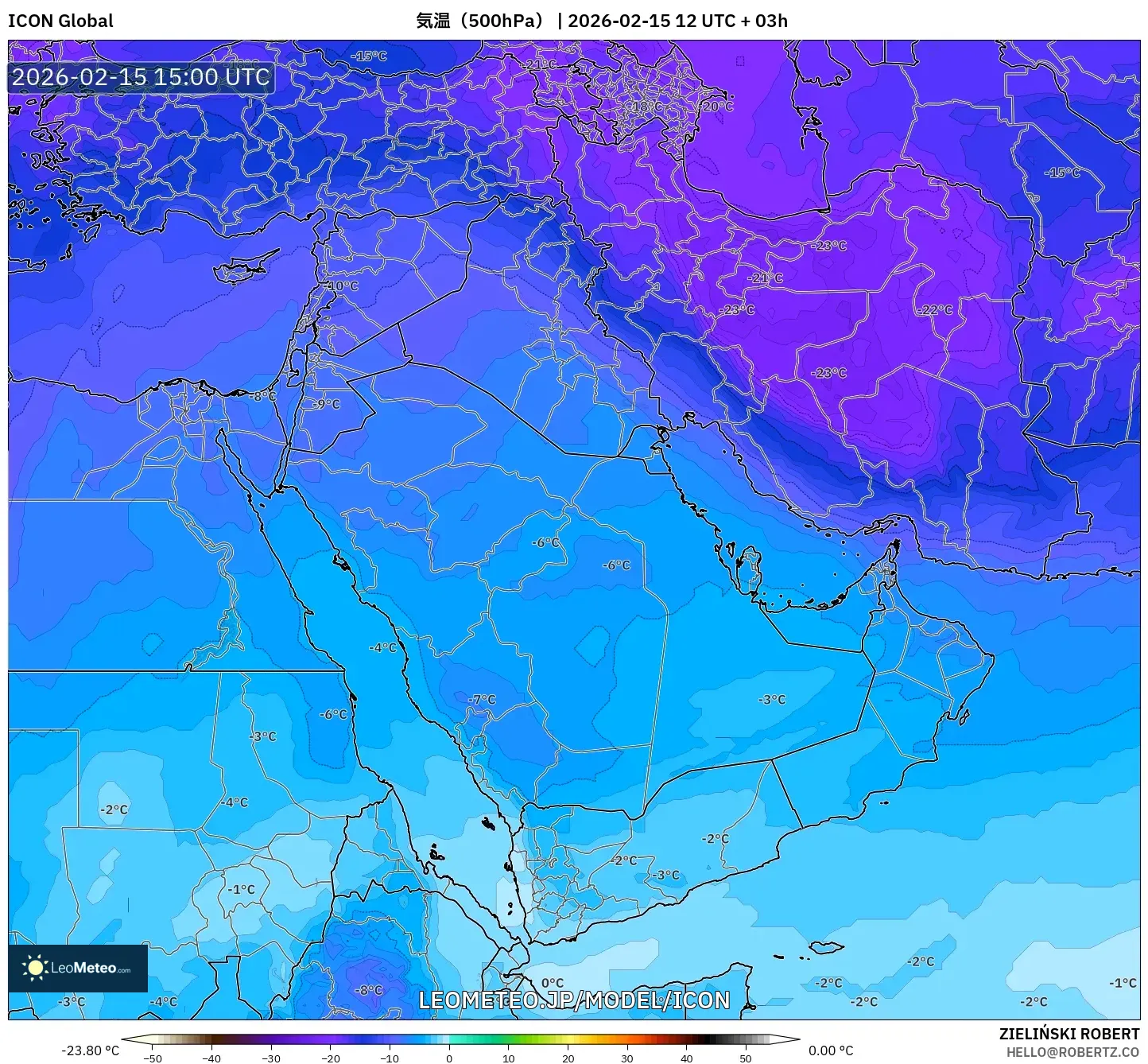 ICON model - 中東, 気温（500hPa）