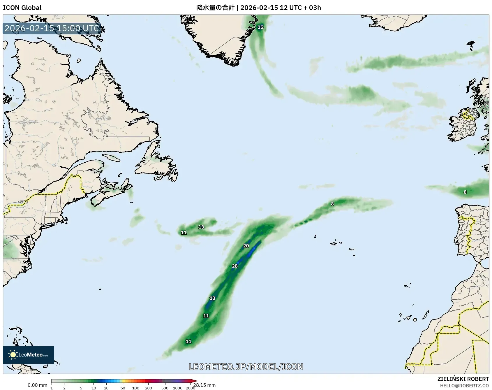 ICON model - 北大西洋, 降水量の合計