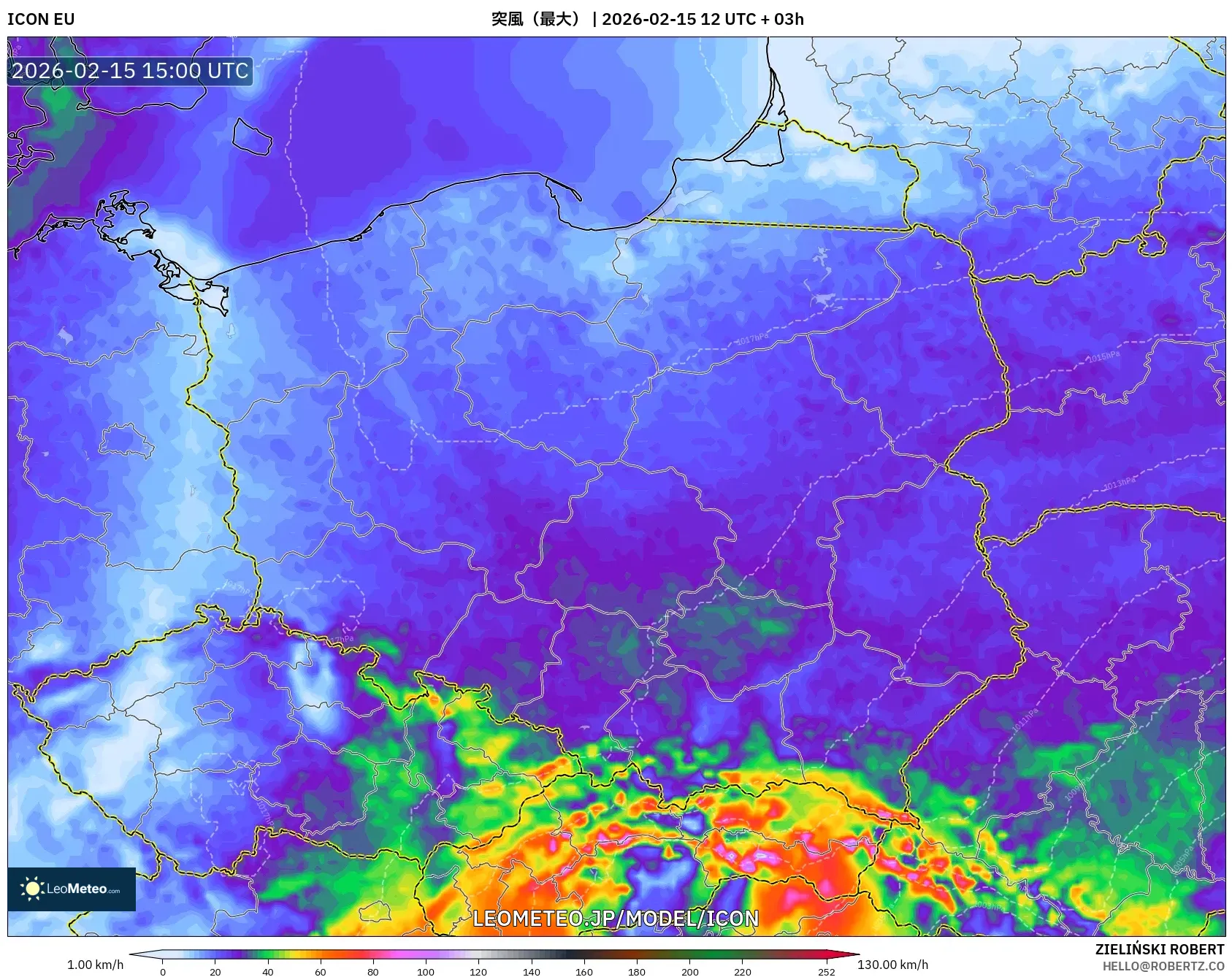ICON model - ポーランド, 突風（最大）
