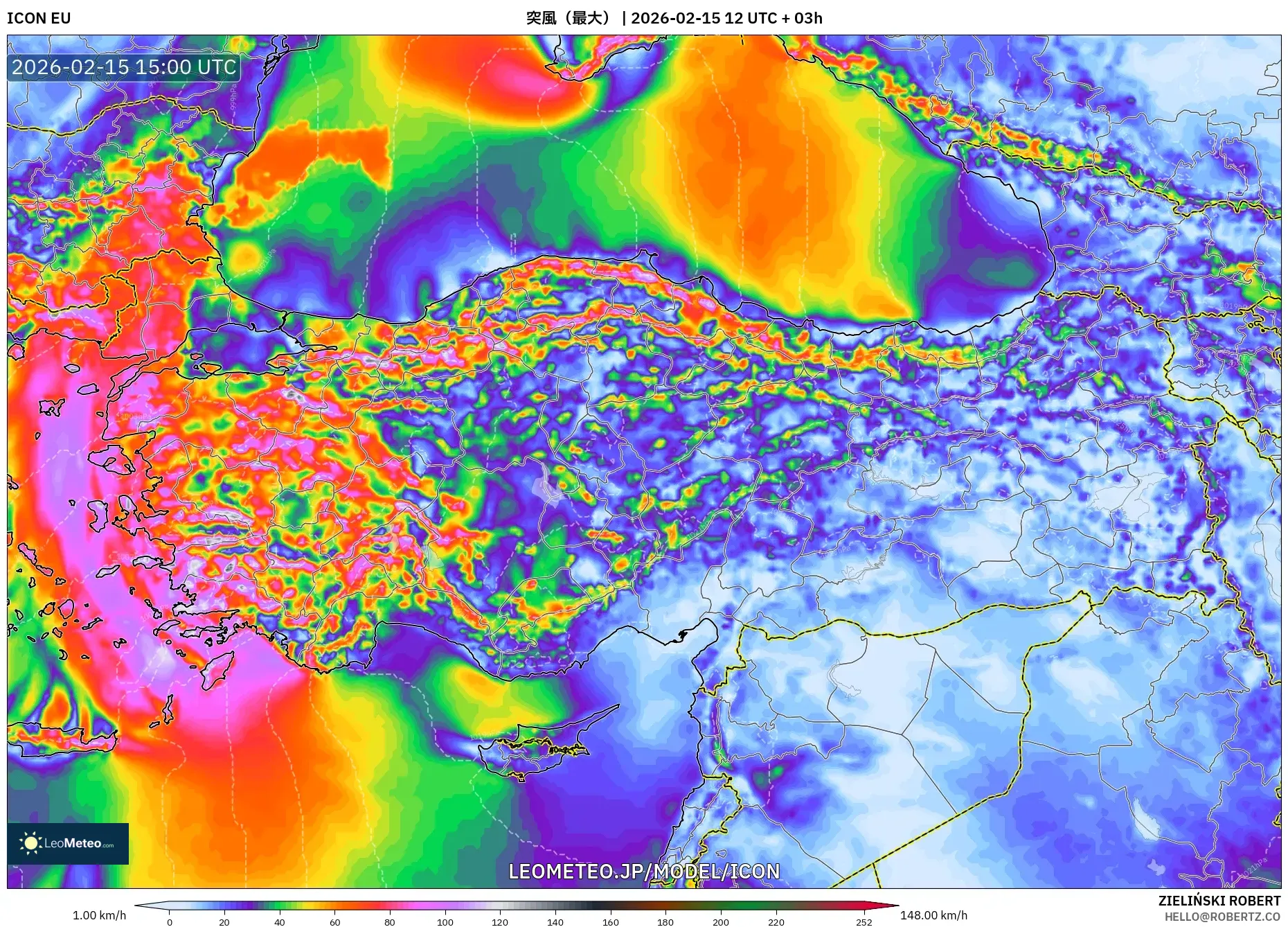 ICON model - トルコ, 突風（最大）