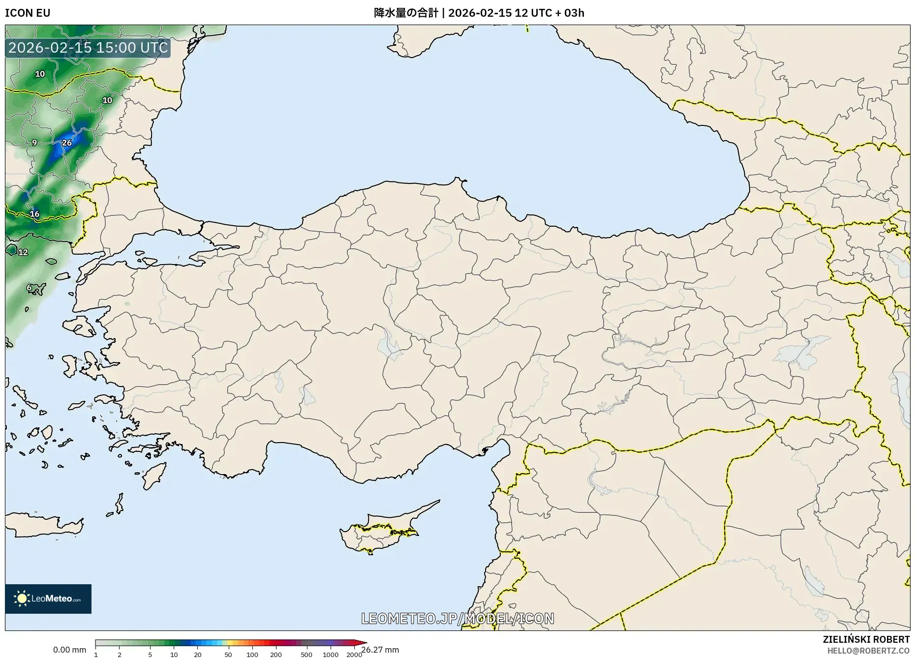 ICON model - トルコ, 降水量の合計