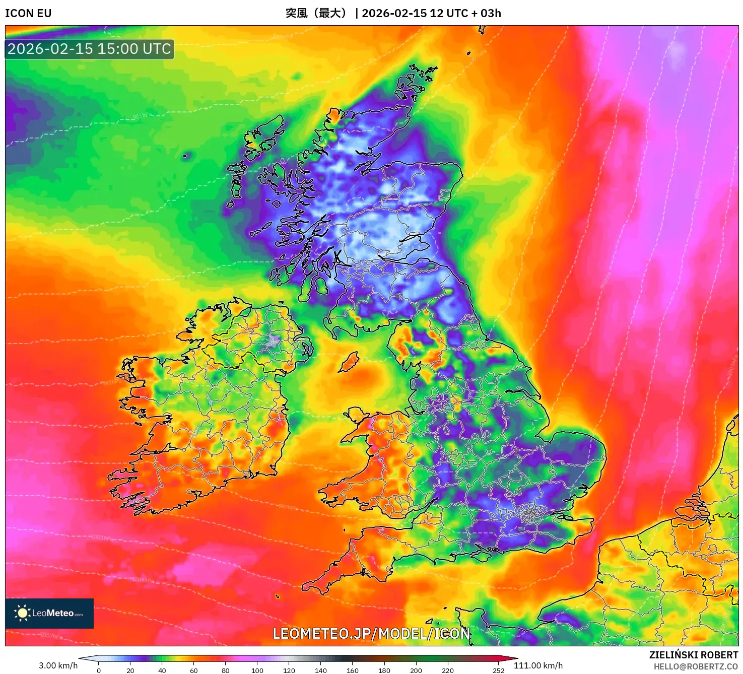 ICON model - イギリス, 突風（最大）
