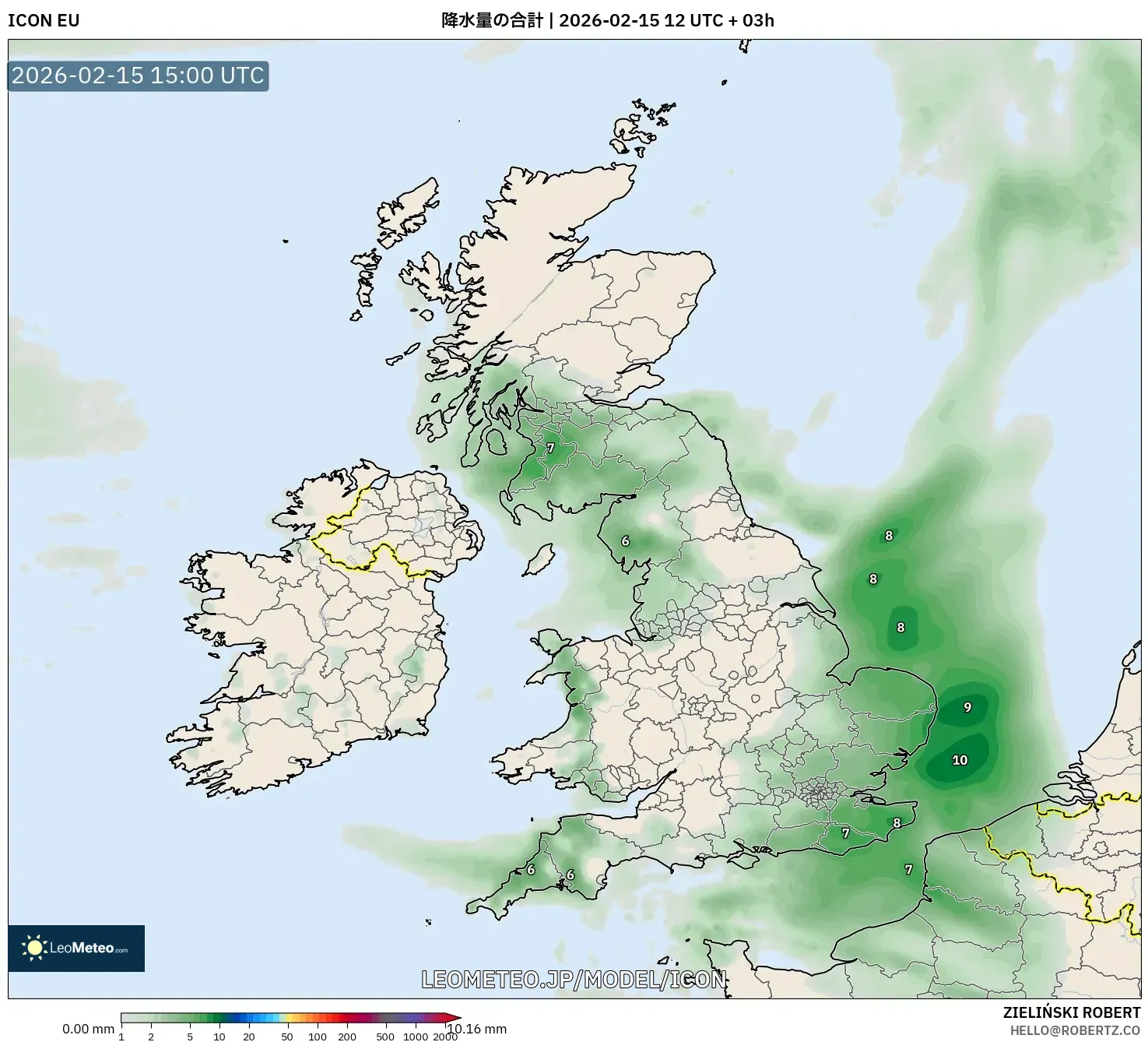 ICON model - イギリス, 降水量の合計