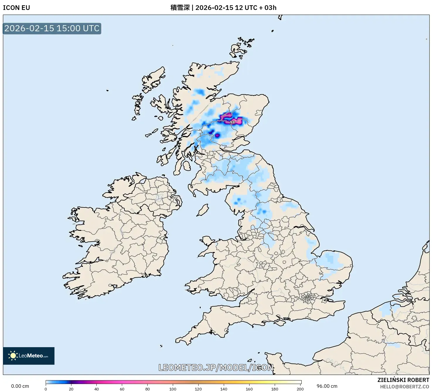ICON model - イギリス, 積雪深