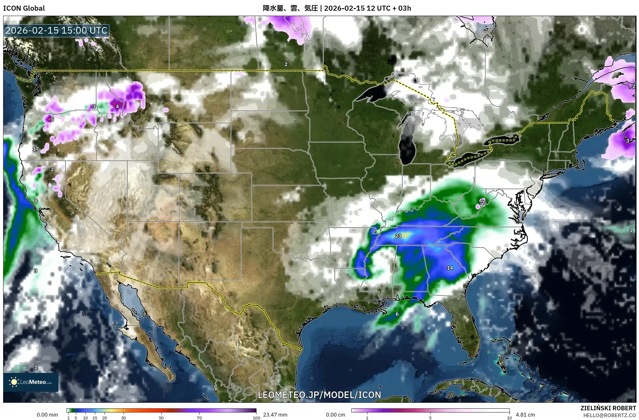 ICON model - アメリカ合衆国, 降水量、雲、気圧