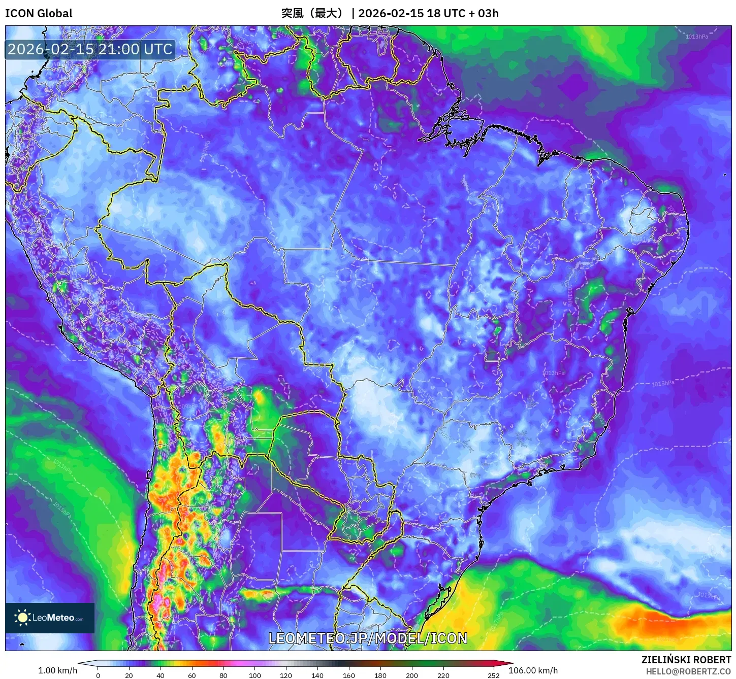 ICON model - ブラジル, 突風（最大）