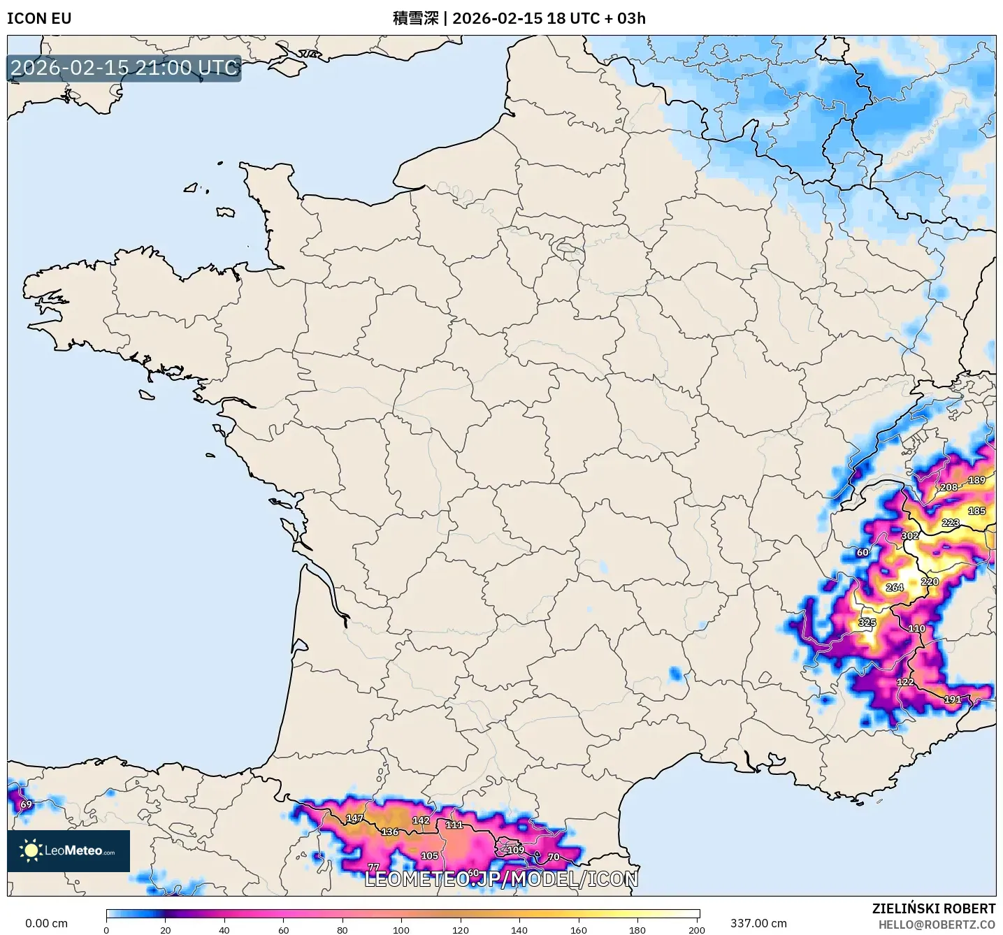 ICON model - フランス, 積雪深