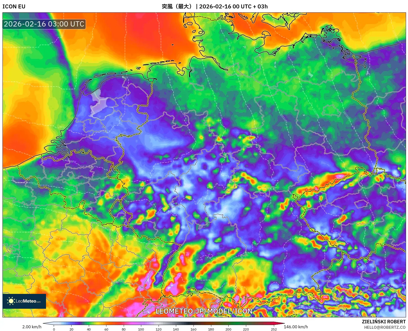 ICON model - ドイツ, 突風（最大）