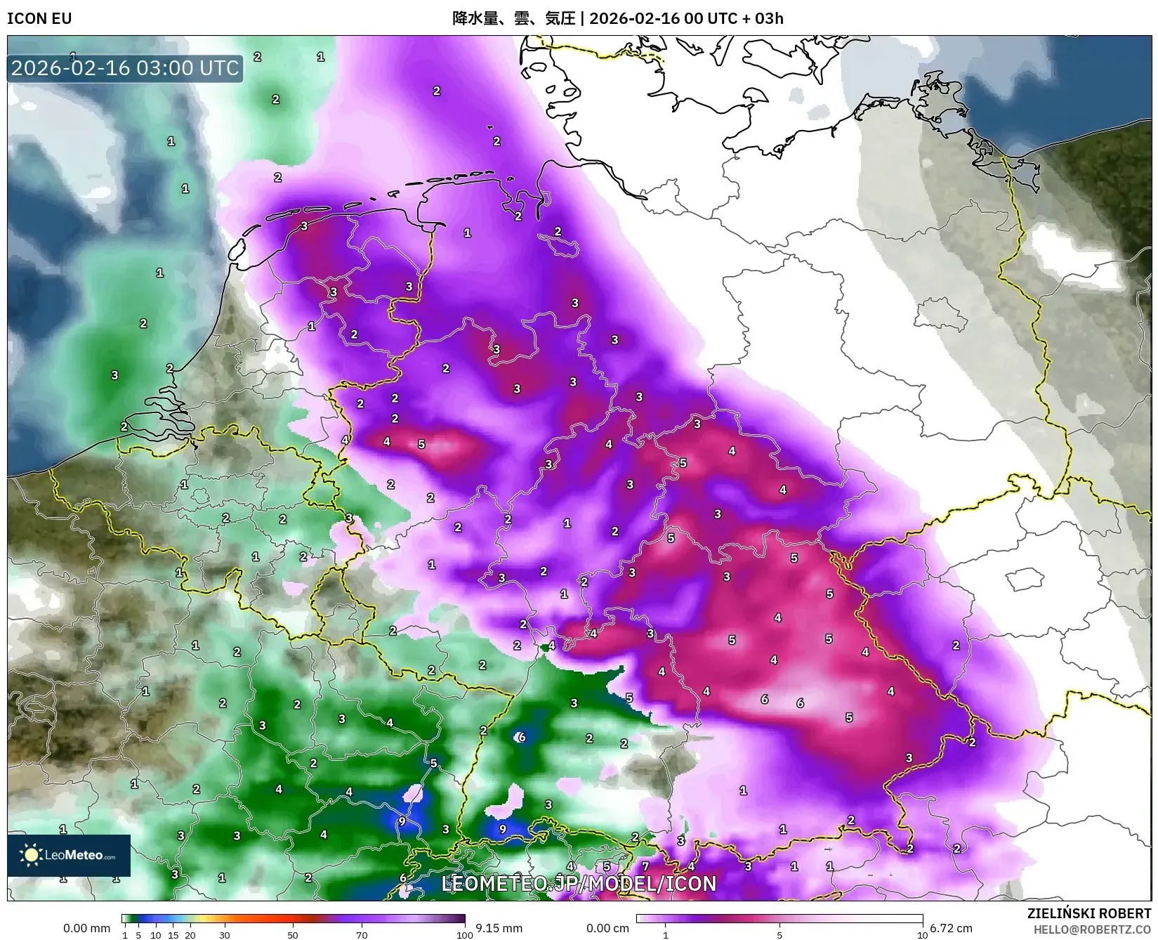 ICON model - ドイツ, 降水量、雲、気圧