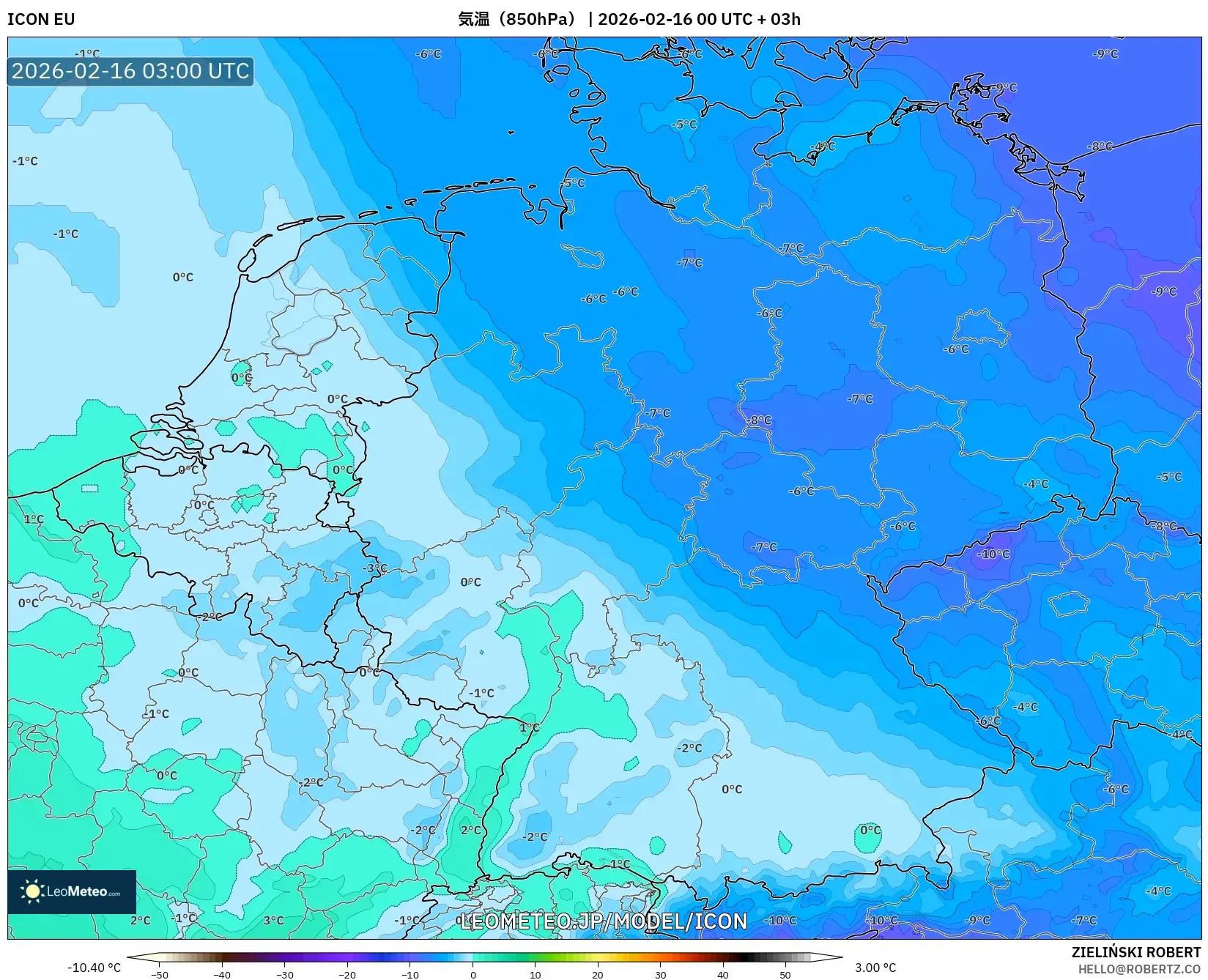ICON model - ドイツ, 気温（850hPa）