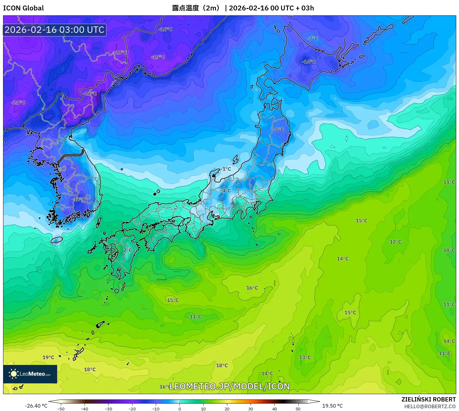 ICON model - 日本, 露点温度（2m）