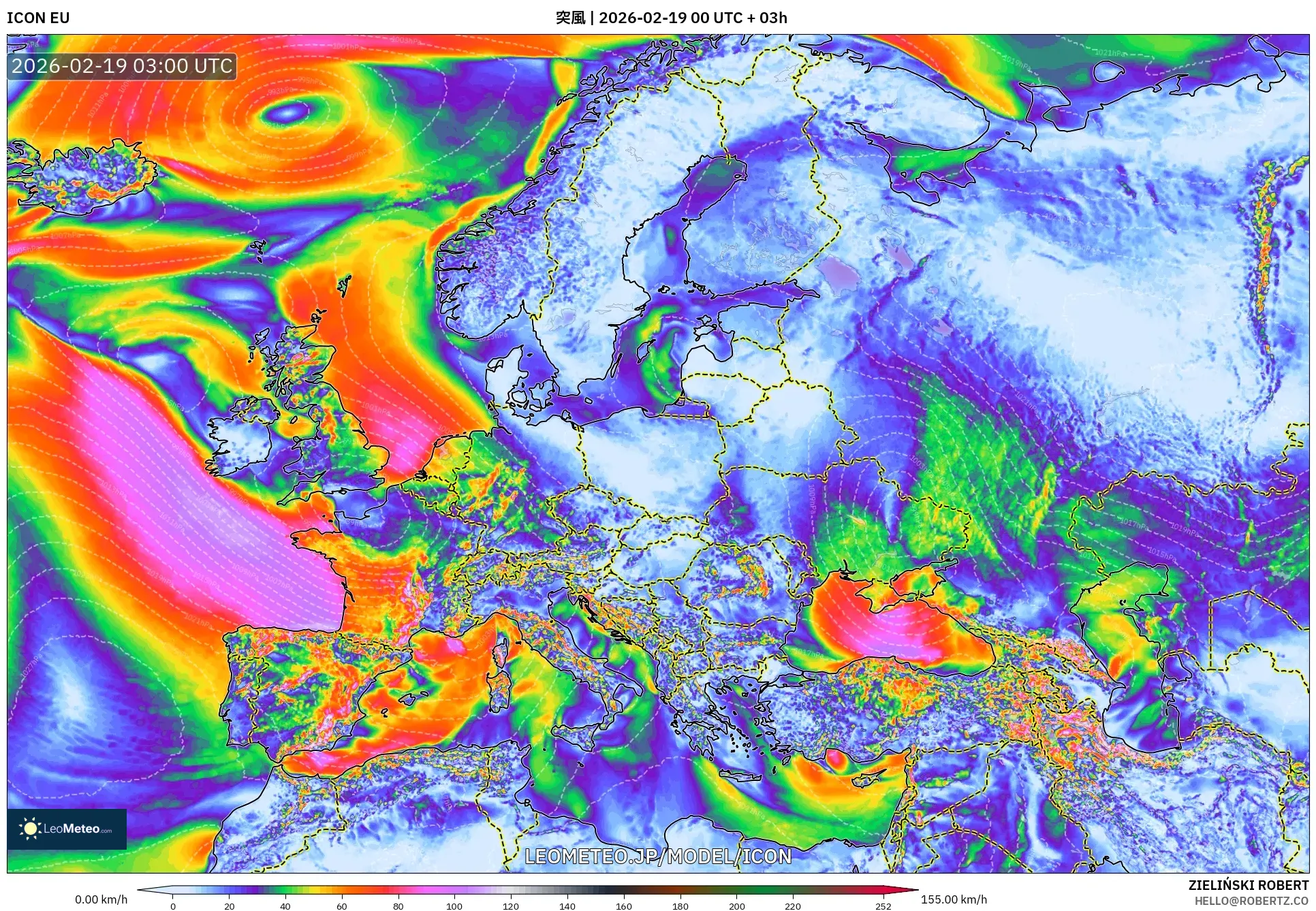 ICON model - ヨーロッパ, 突風
