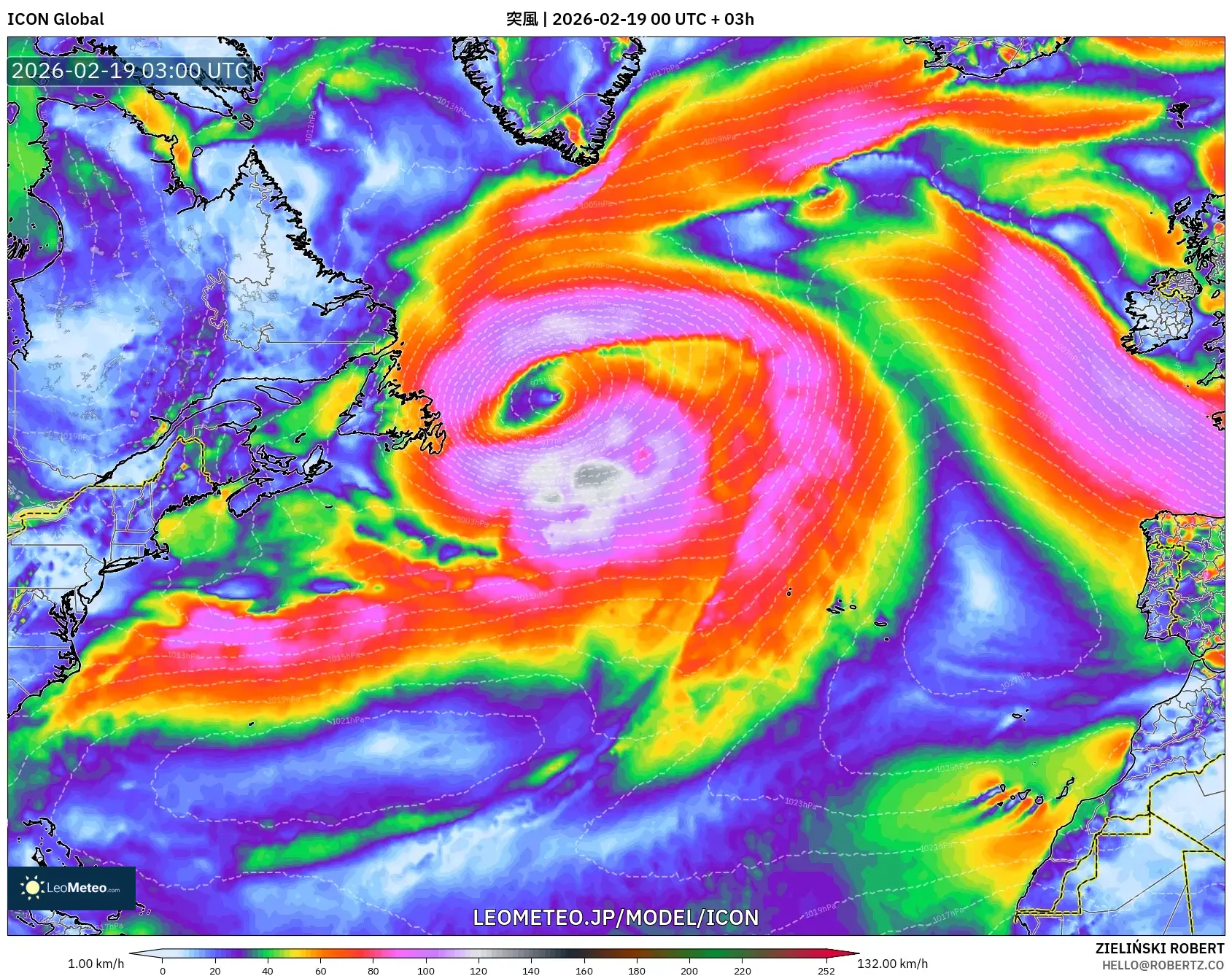 ICON model - 北大西洋, 突風
