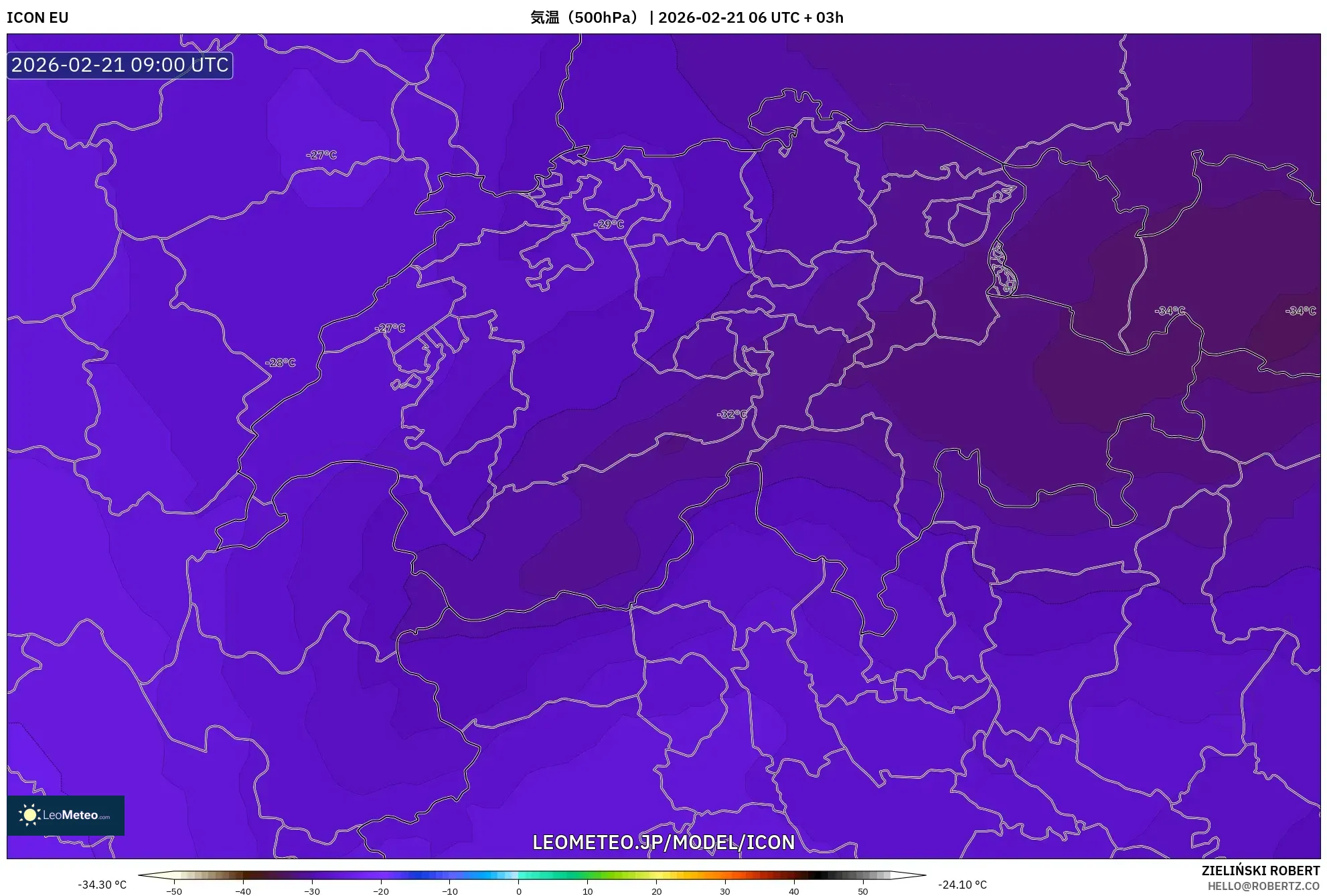 ICON model - スイス, 気温（500hPa）