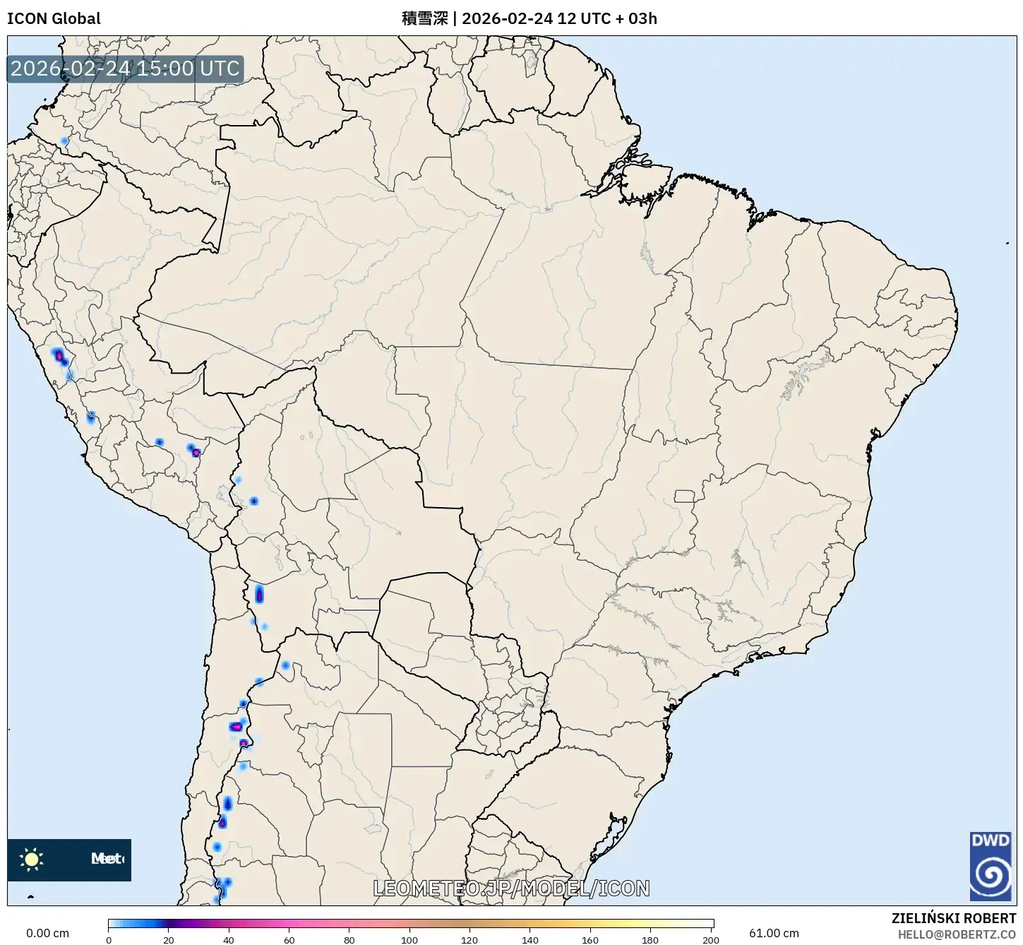 ICON model - ブラジル, 積雪深