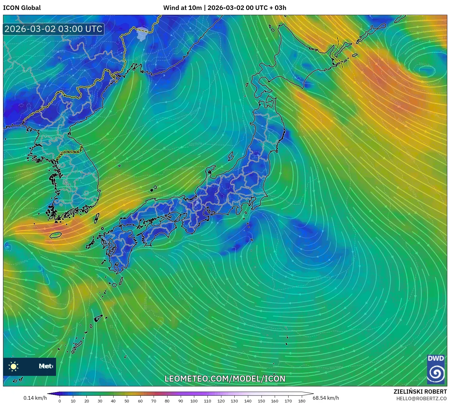 ICON model - 日本, 風速（10m）