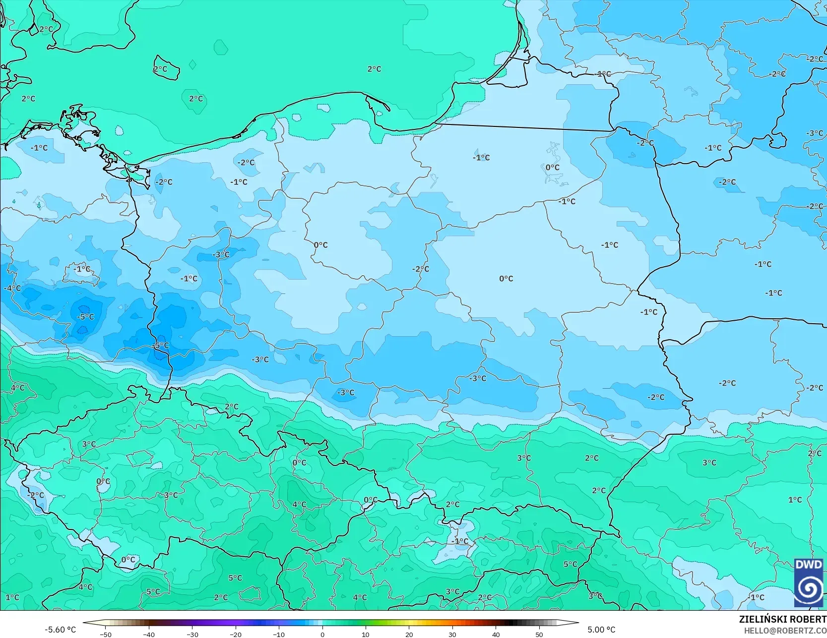 ICON モデル - ポーランド, 露点温度（2m）