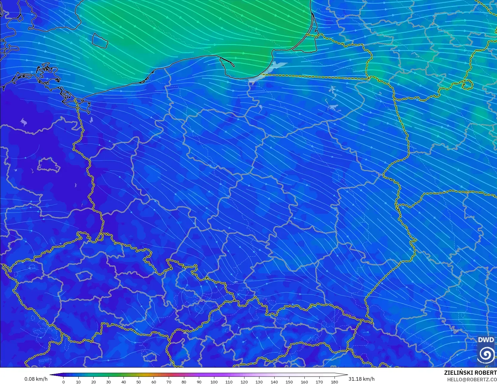 ICON モデル - ポーランド, 風速（10m）
