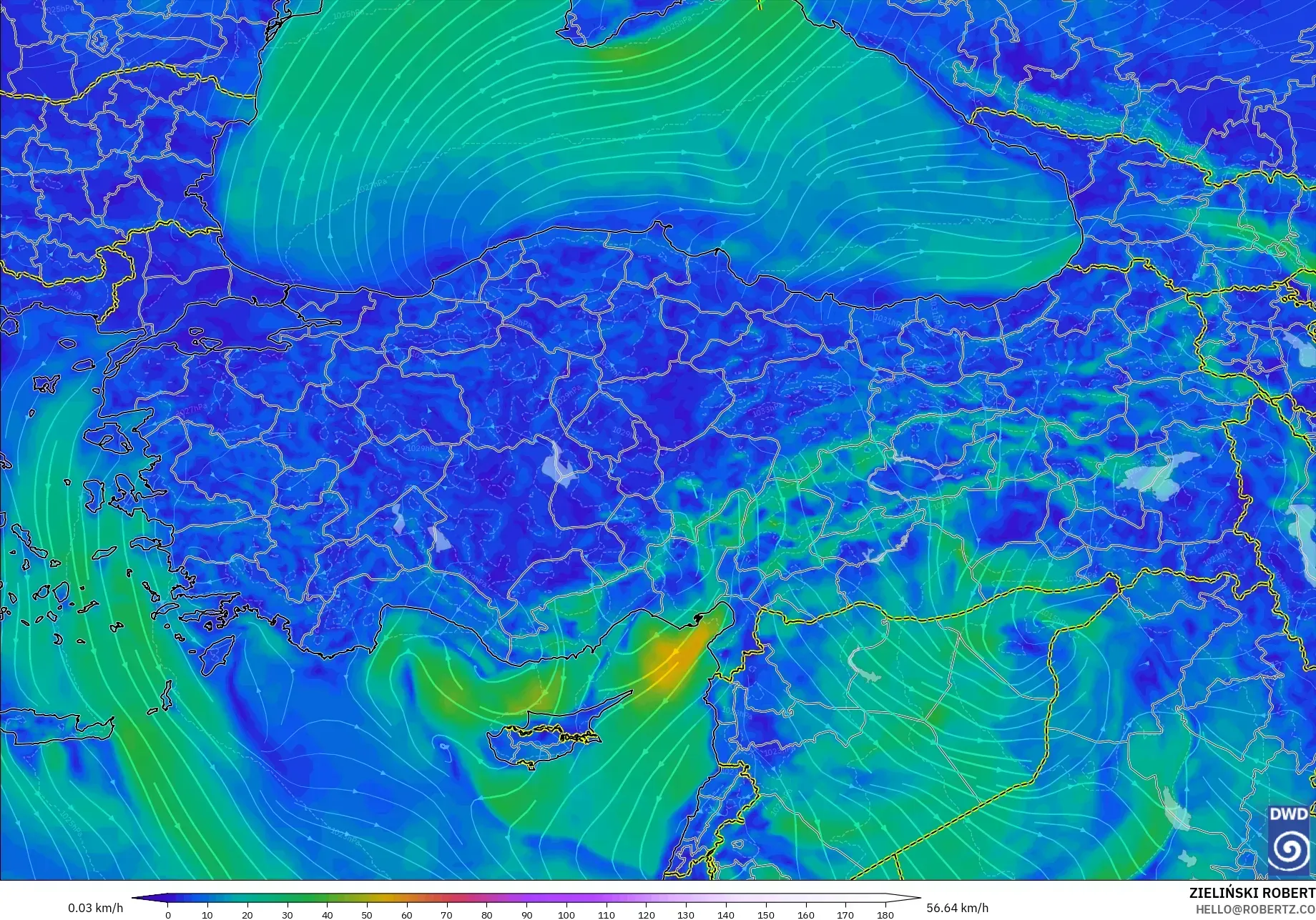 ICON モデル - トルコ, 風速（10m）