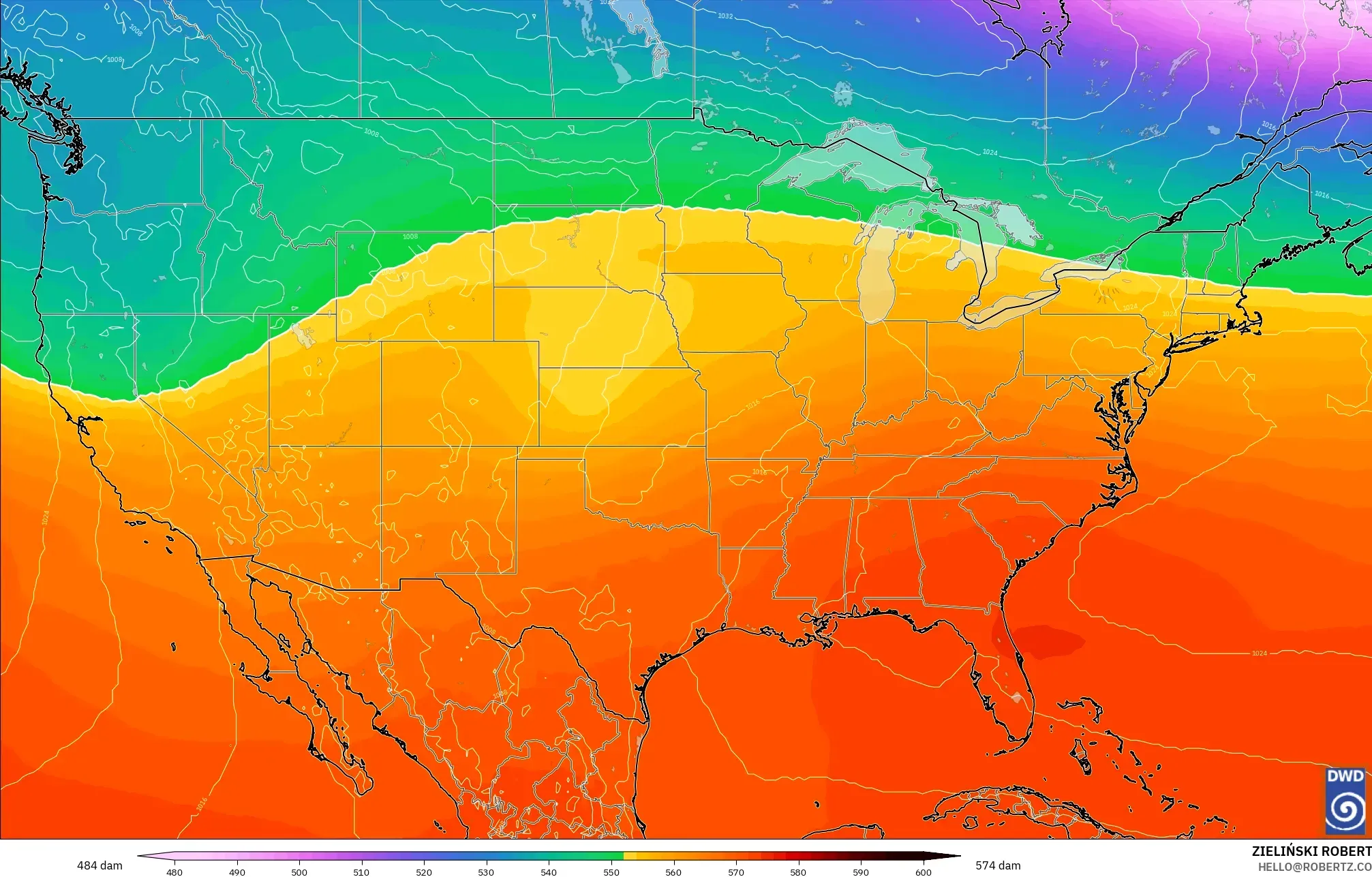 ICON モデル - アメリカ合衆国, 500hPaのジオポテンシャル高度